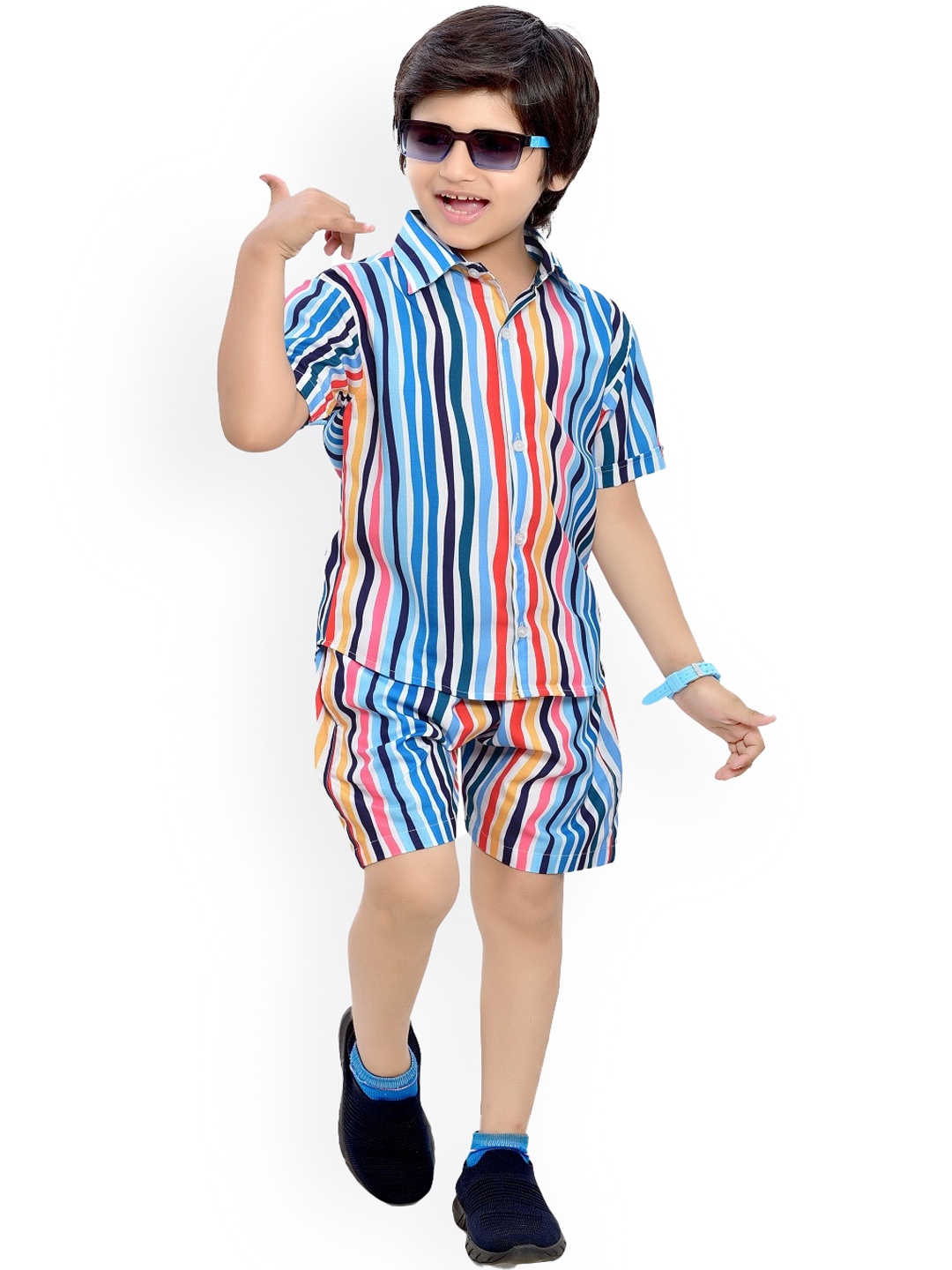 

BAESD Boys Striped Pure Cotton Shirt with Shorts, Blue