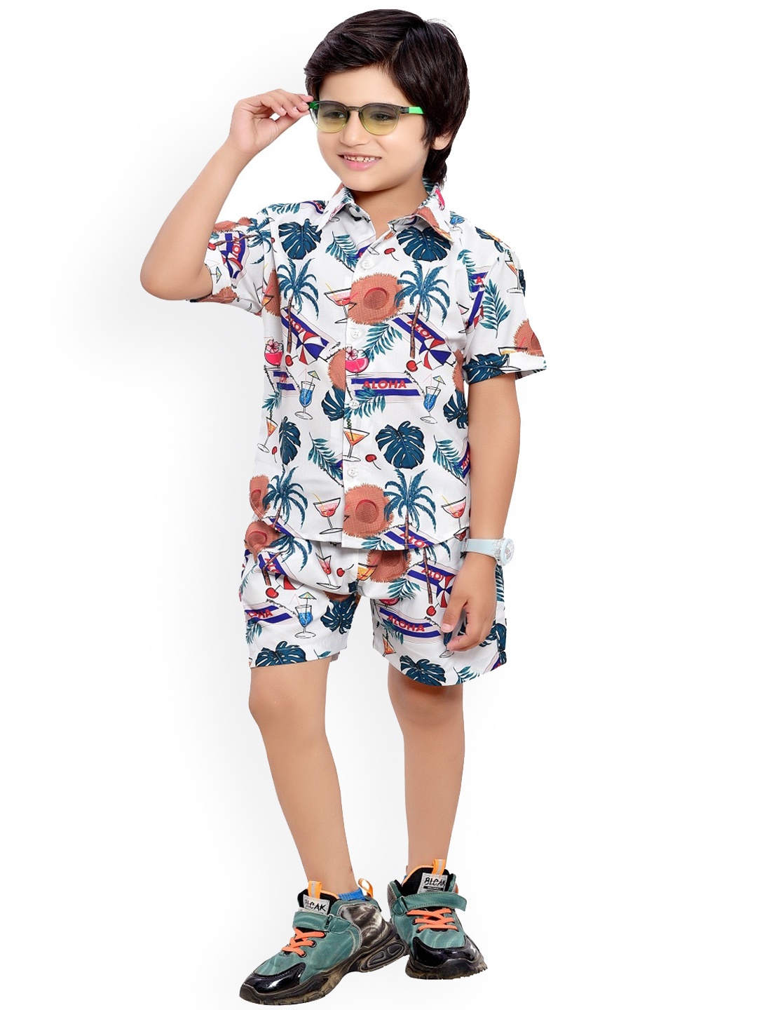 

BAESD Boys Tropical Printed Pure Cotton Shirt With Shorts, Multi