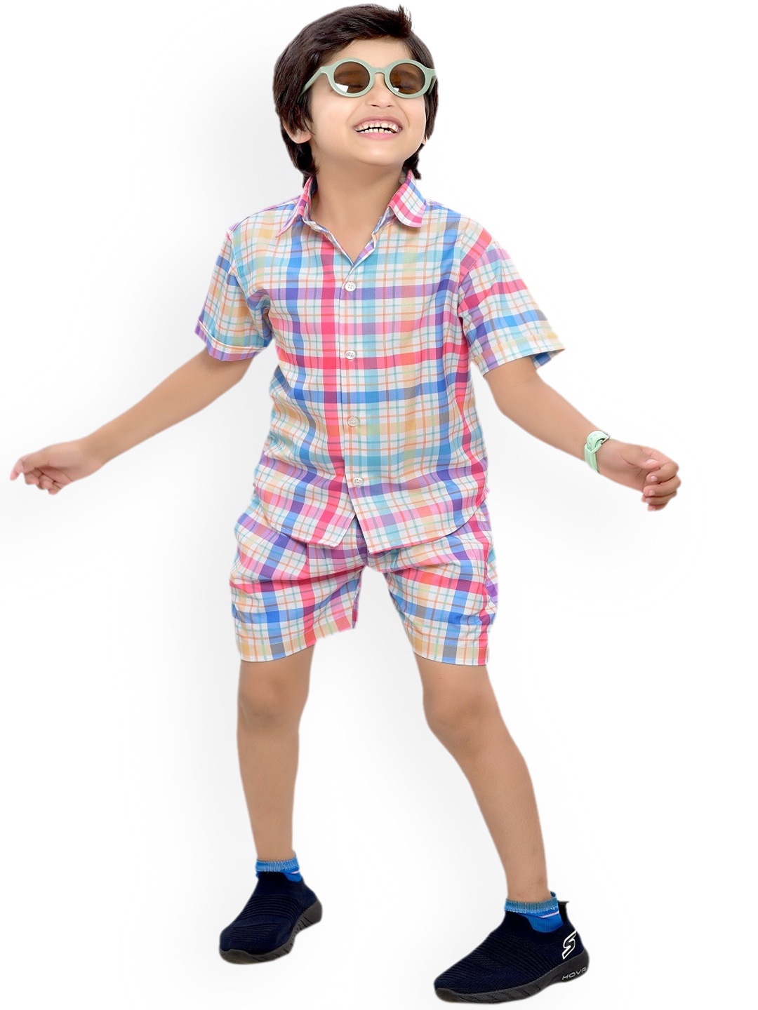 

BAESD Boys Checked Pure Cotton Shirt with Shorts, Multi