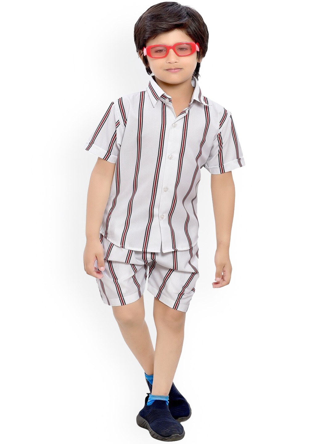 

BAESD Boys Striped Pure Cotton Shirt with Shorts, Grey