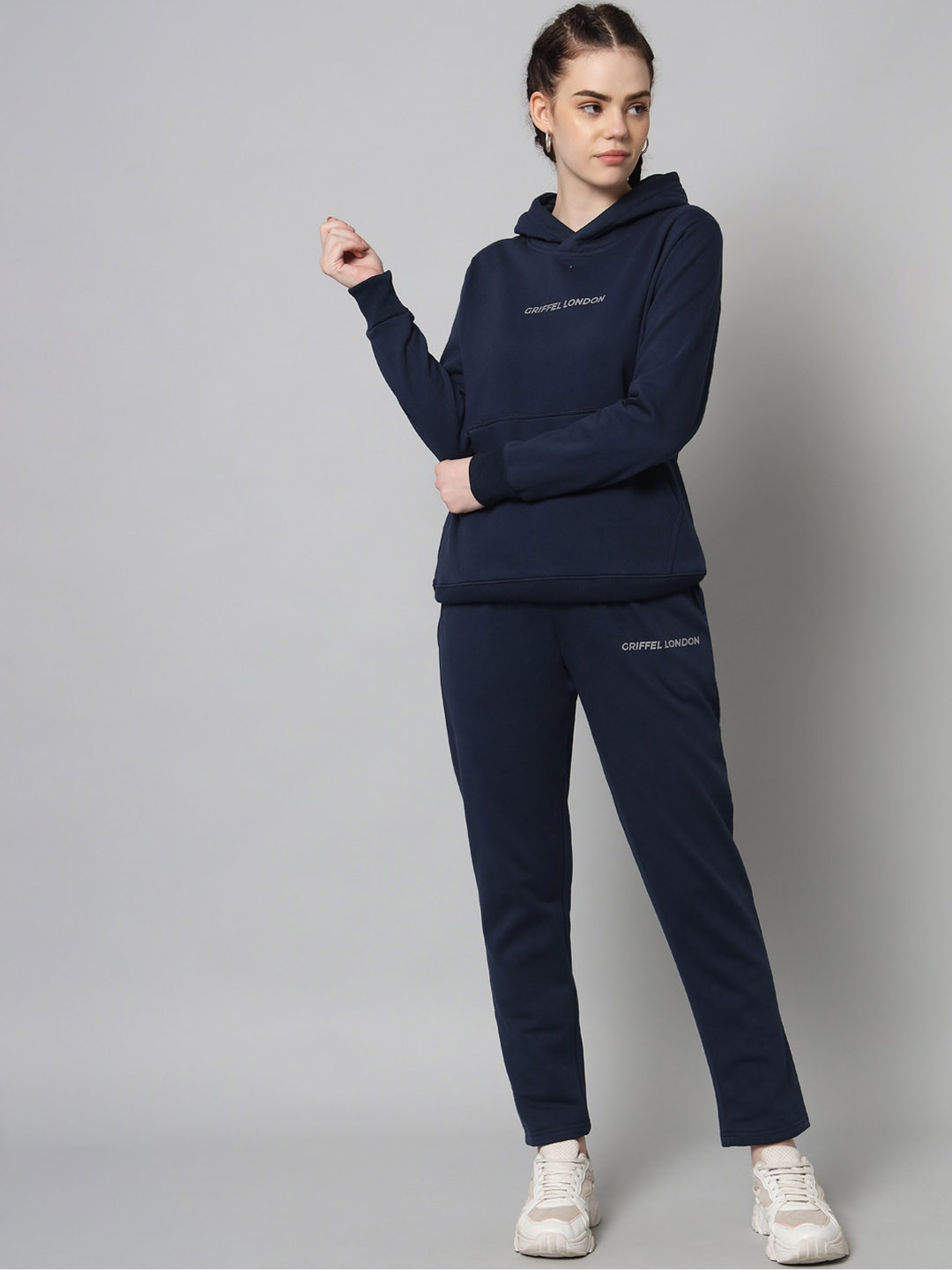 

GRIFFEL Hood Long Sleeves Fleece Sweatshirt With Track Pant, Navy blue