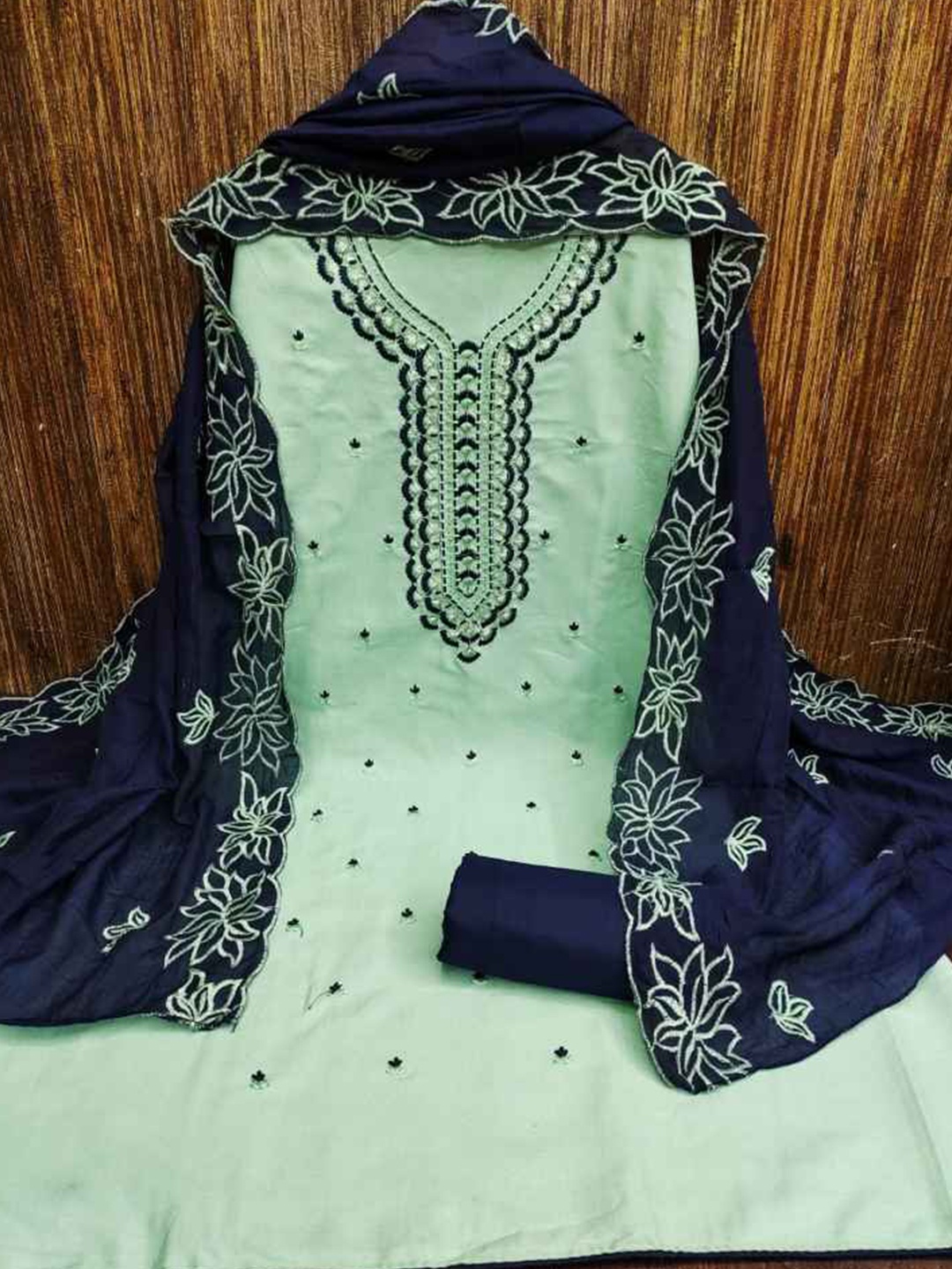 

faxofab Ehnic Motifs Embroidered Unstitched Dress Material, Green