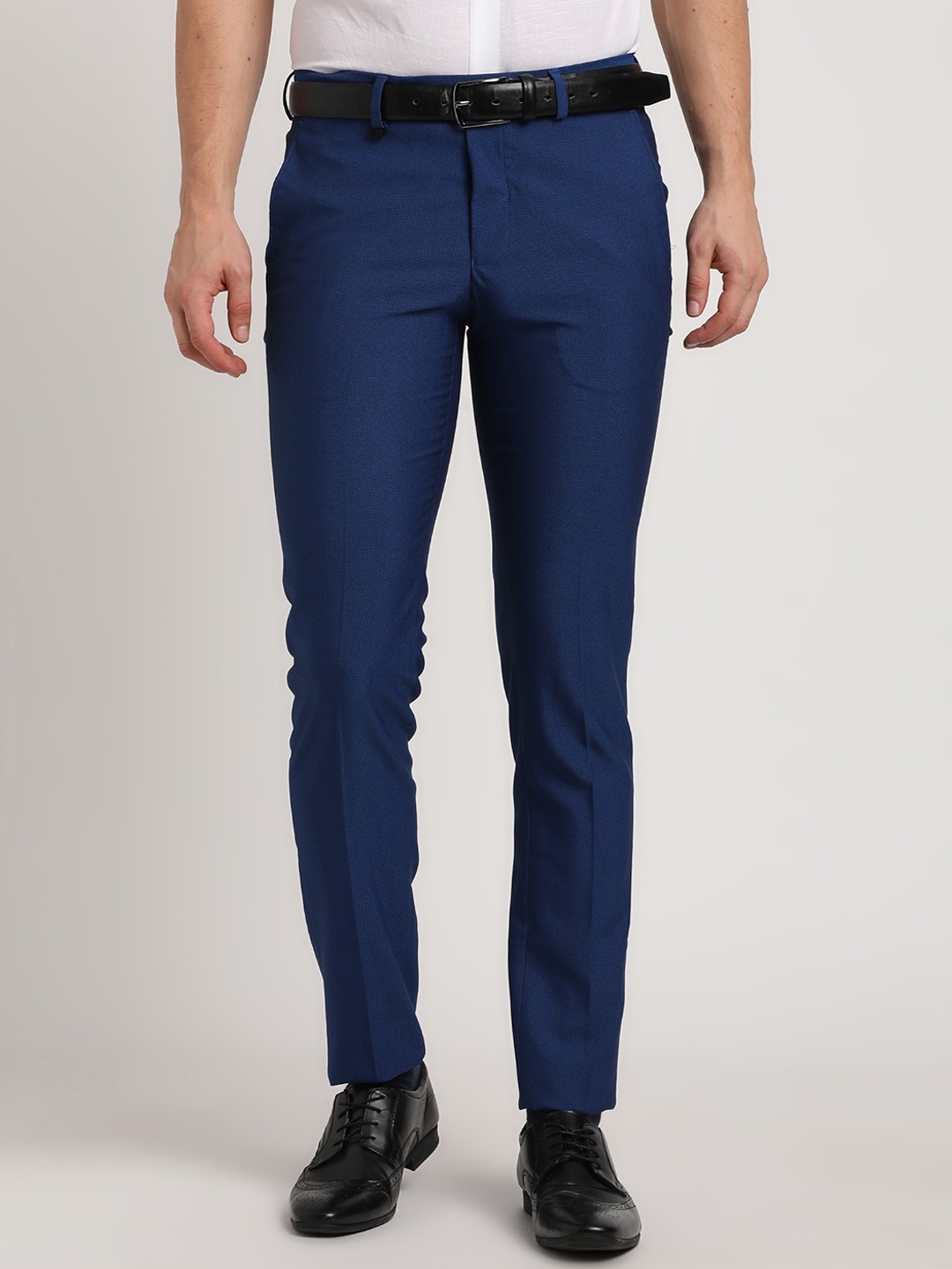 

Turtle Men Classic Mid-Rise Skinny Fit Formal Trouser, Blue