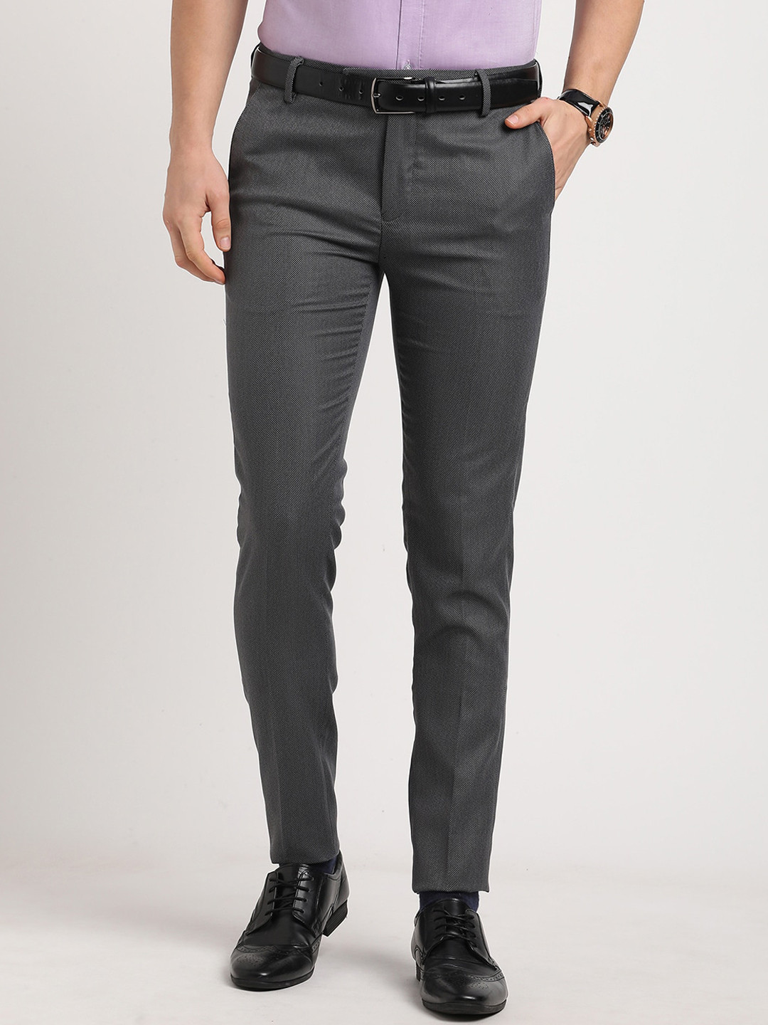 

Turtle Men Textured Tailored Skinny Fit Formal Trouser, Navy blue