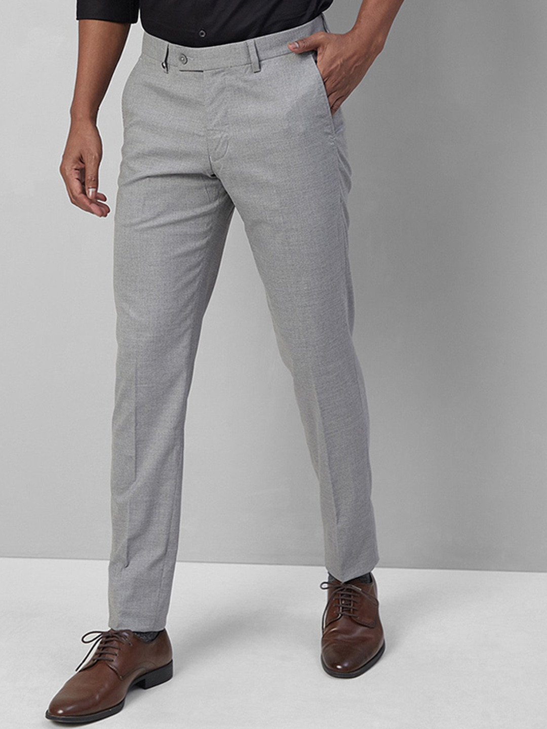 

Turtle Men Checked Tailored Skinny Fit Trousers, Grey