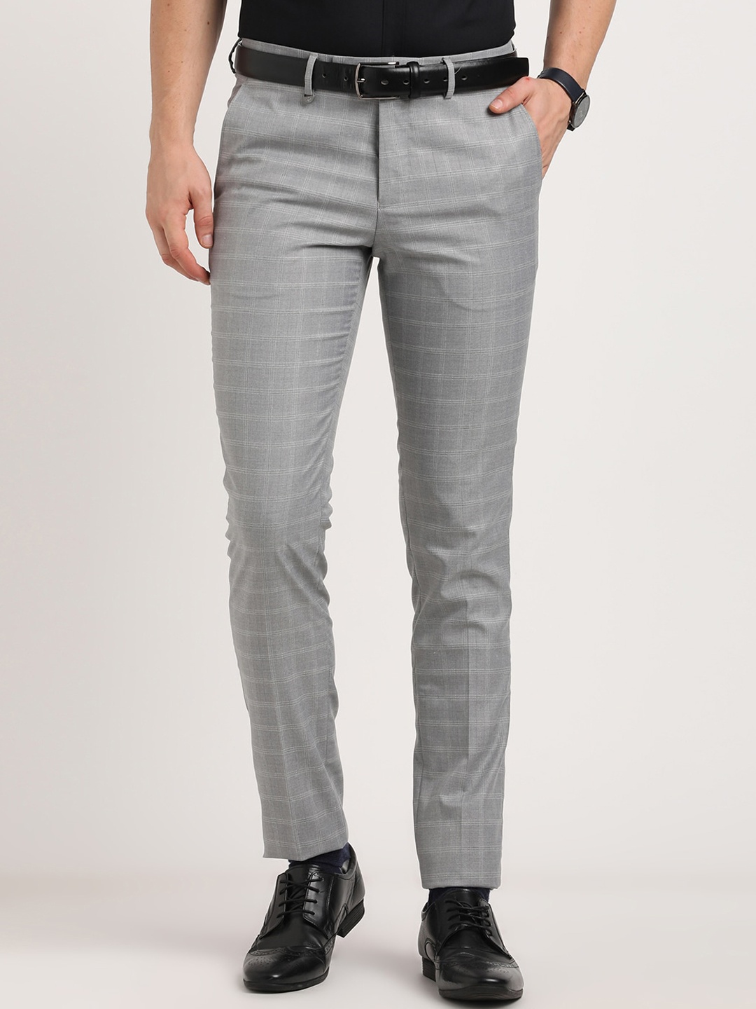 

Turtle Men Checked Tailored Skinny Fit Trouser, Grey