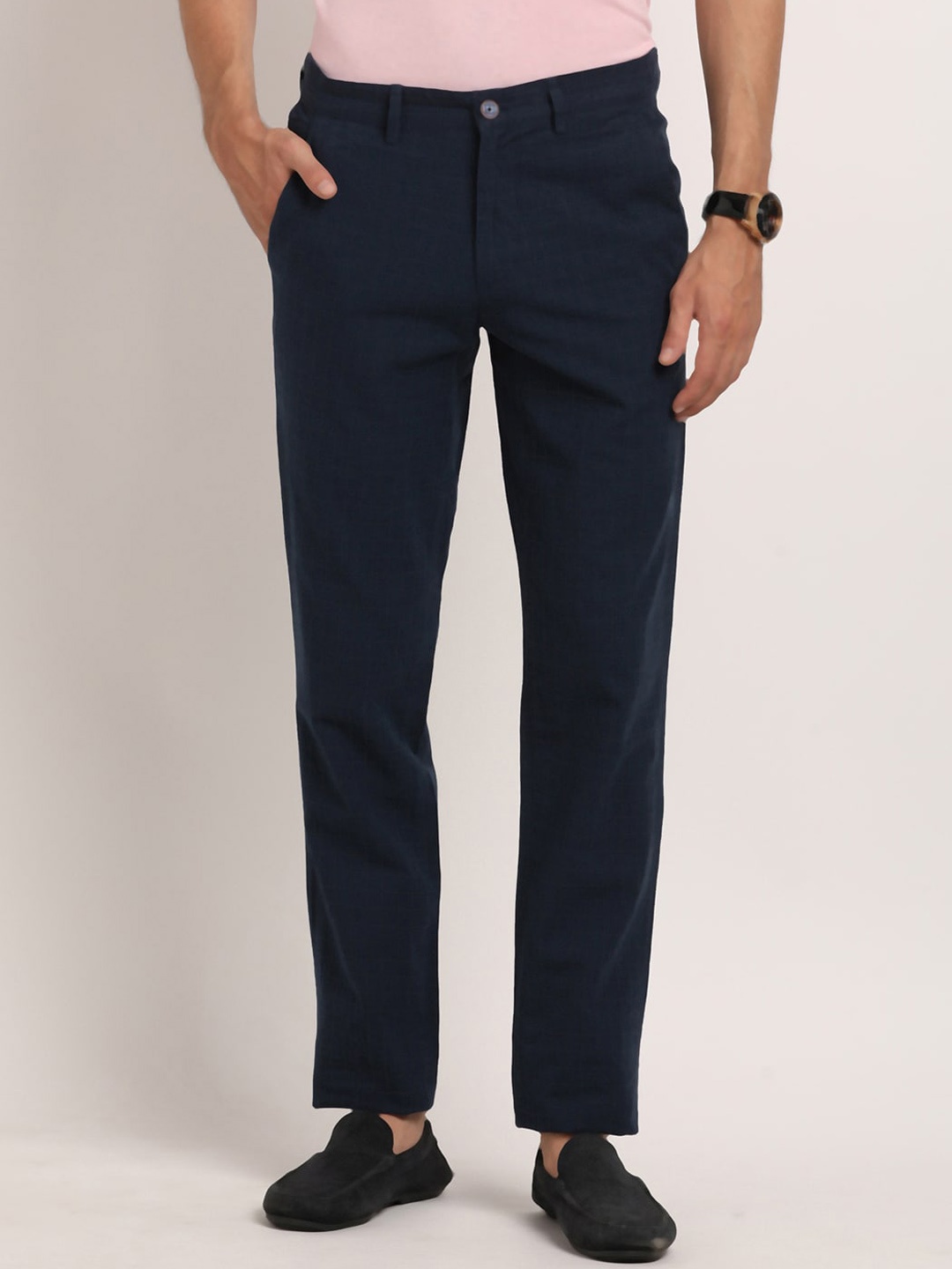 

Turtle Men Relaxed Linen Skinny Fit Chinos Mid-Rise Trouser, Navy blue