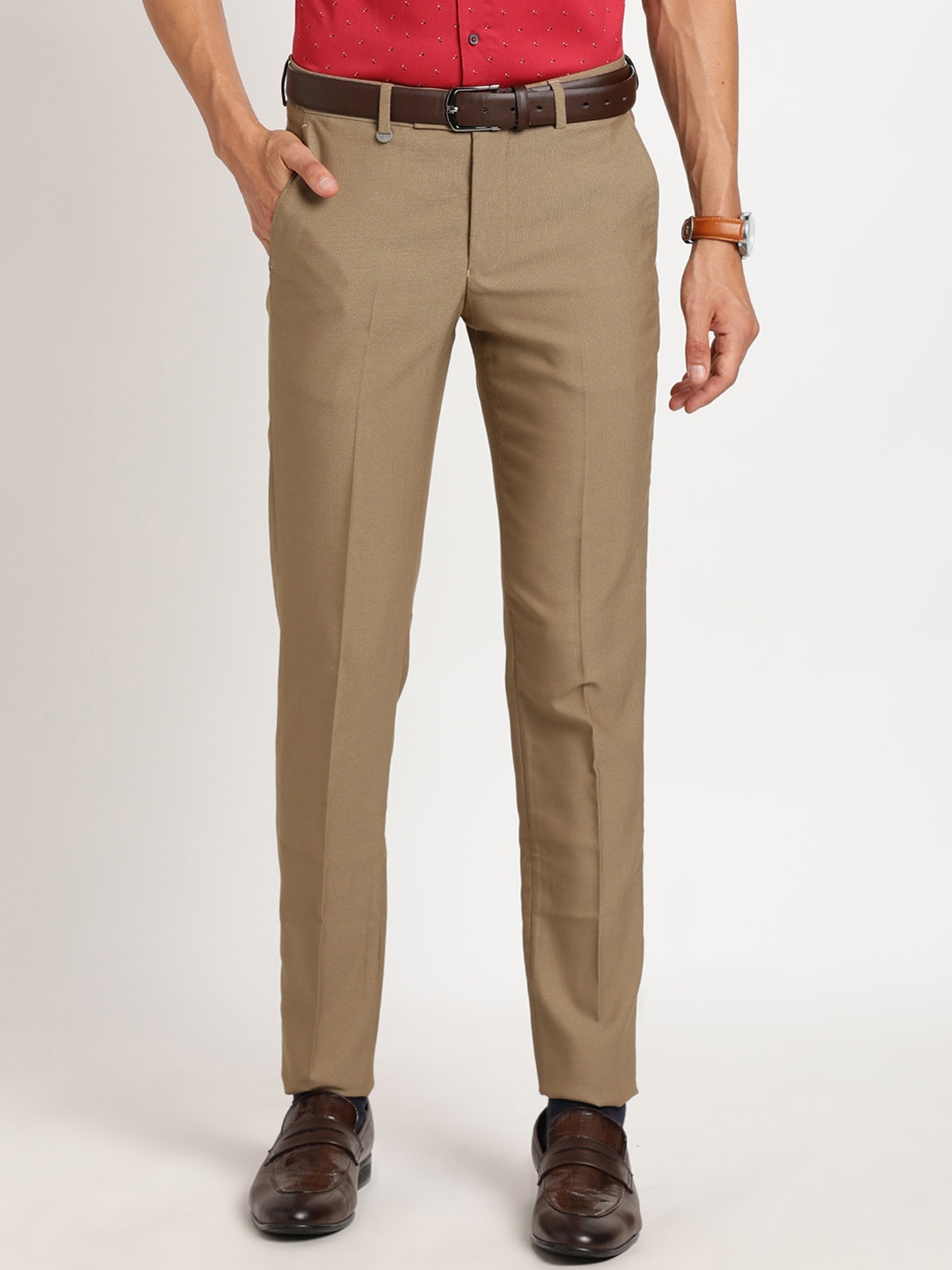 

Turtle Men Classic Skinny Fit Mid-Rise Formal Trouser, Khaki