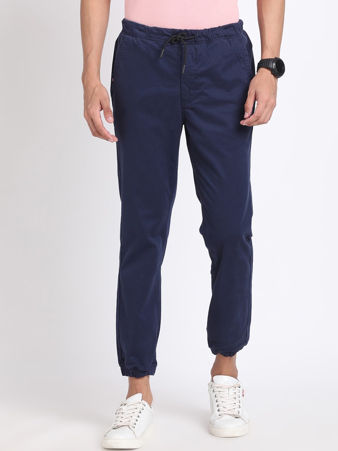 

Turtle Men Relaxed Slim Fit Mid-Rise Cotton Joggers Trouser, Navy blue