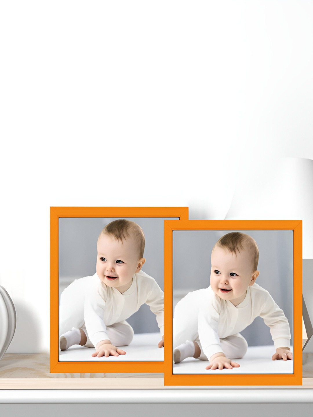 

KDM HOME DECOR Orange & Transparent 2 Pieces Wooden Wall Photo Frames