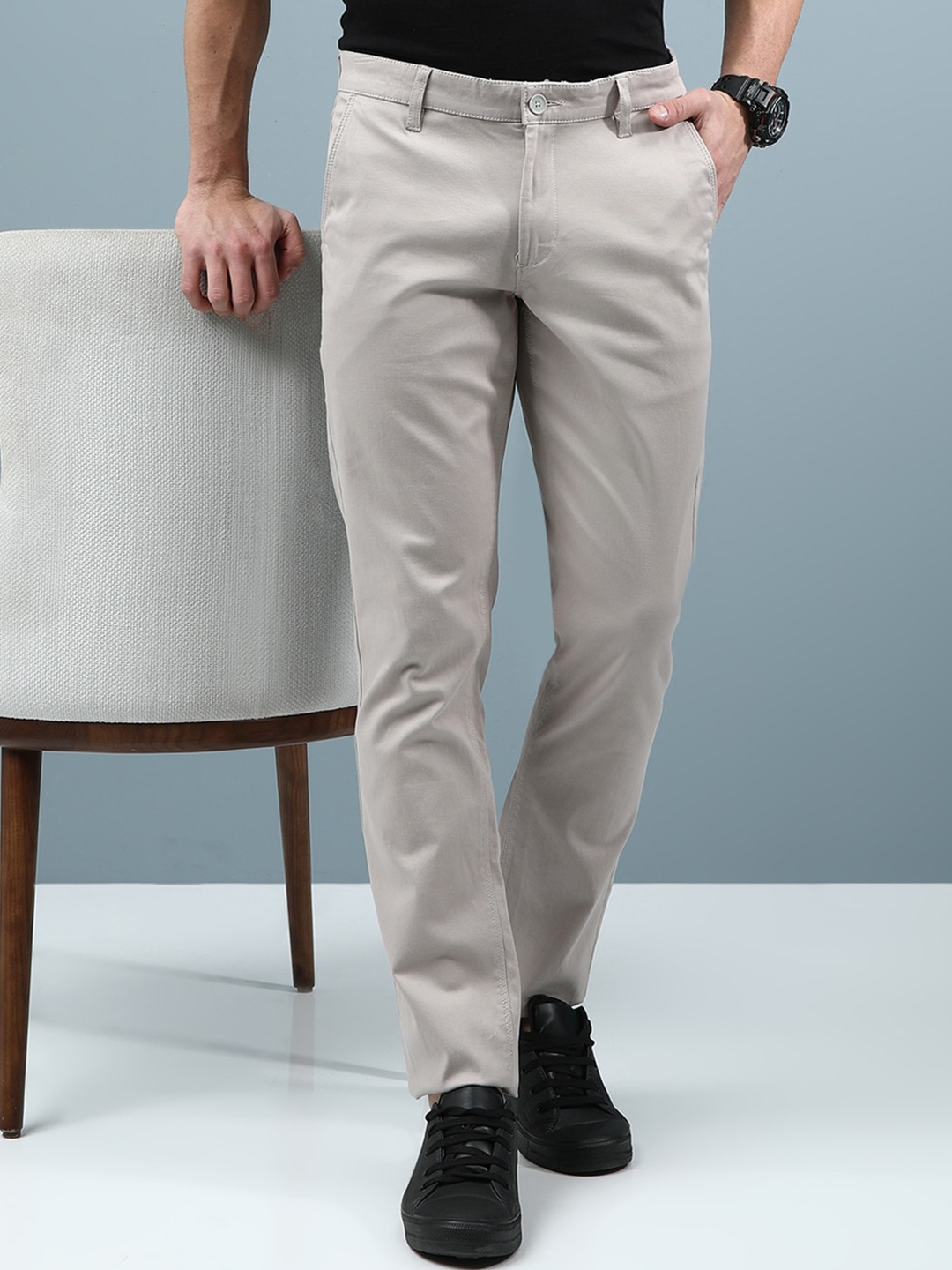 

Crocodile Men Urban Slim Mid-Rise Cotton Chinos Trouser, Beige