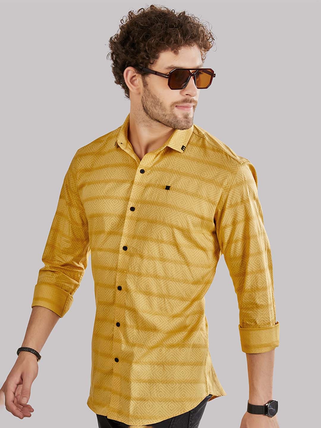 

ALMATY Men Comfort Slim Fit Opaque Party Shirt, Yellow