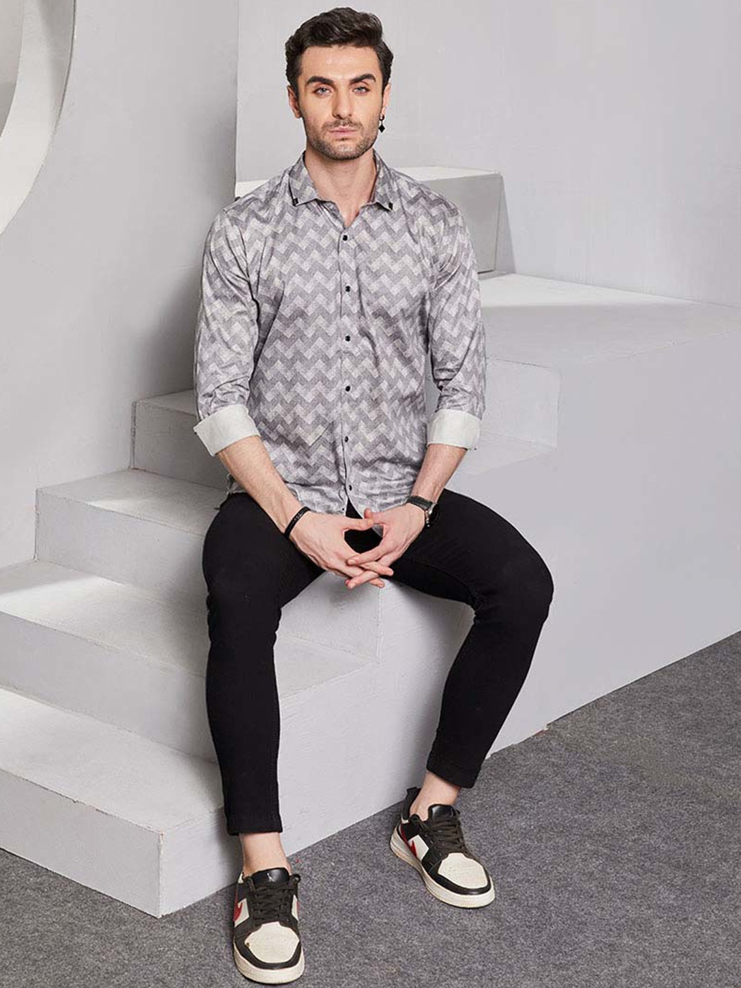 

ALMATY Men Comfort Slim Fit Opaque Printed Party Shirt, Brown