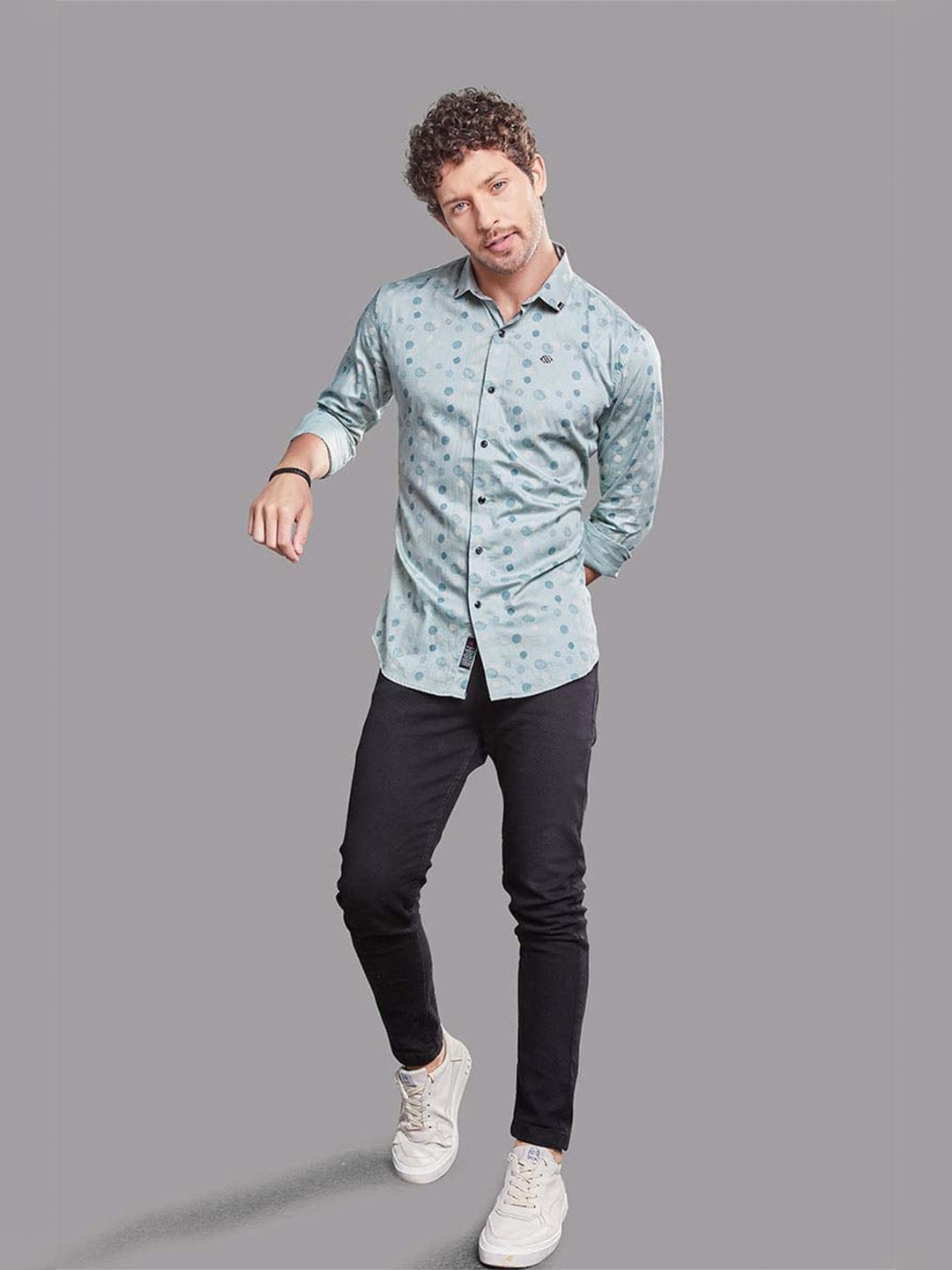 

ALMATY Men Comfort Slim Fit Opaque Printed Party Shirt, Blue