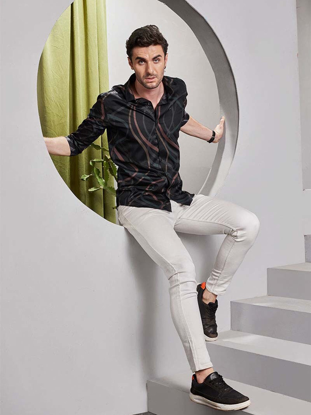 

ALMATY Men Comfort Slim Fit Opaque Party Shirt, Black