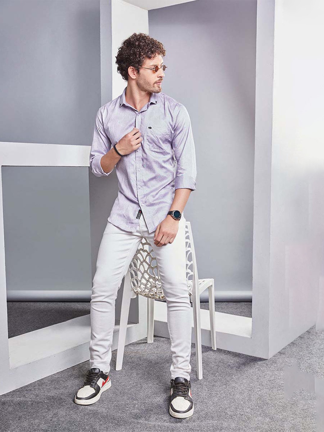 

ALMATY Men Comfort Slim Fit Opaque Printed Party Shirt, Lavender