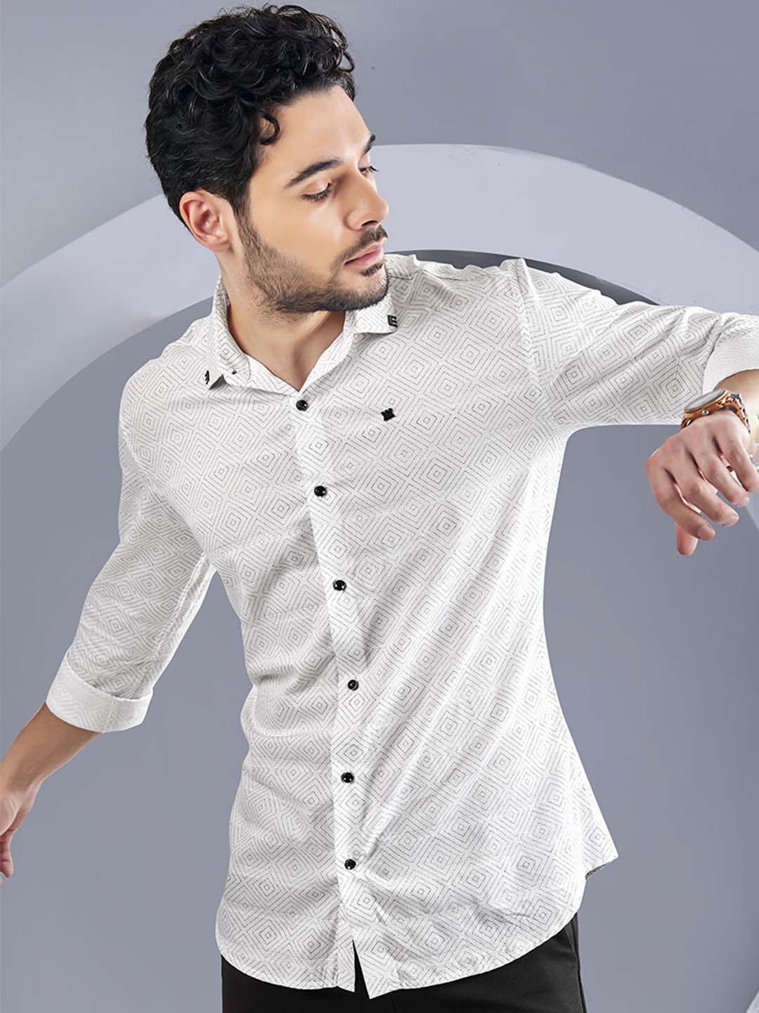 

ALMATY Men Comfort Slim Fit Opaque Shirt, White