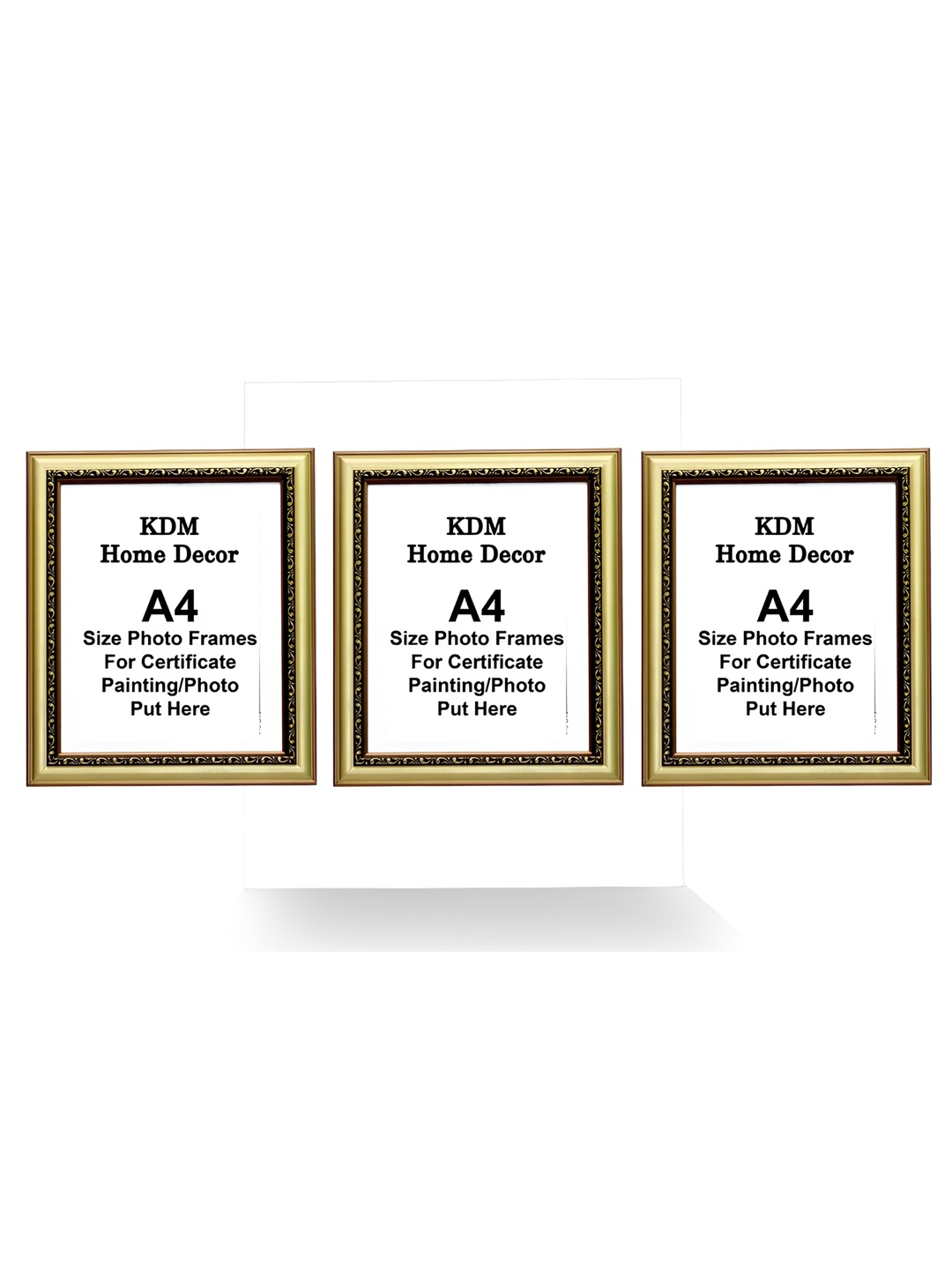 

KDM HOME DECOR Gold-Toned 3 Pieces Self Design Table Photo Frames
