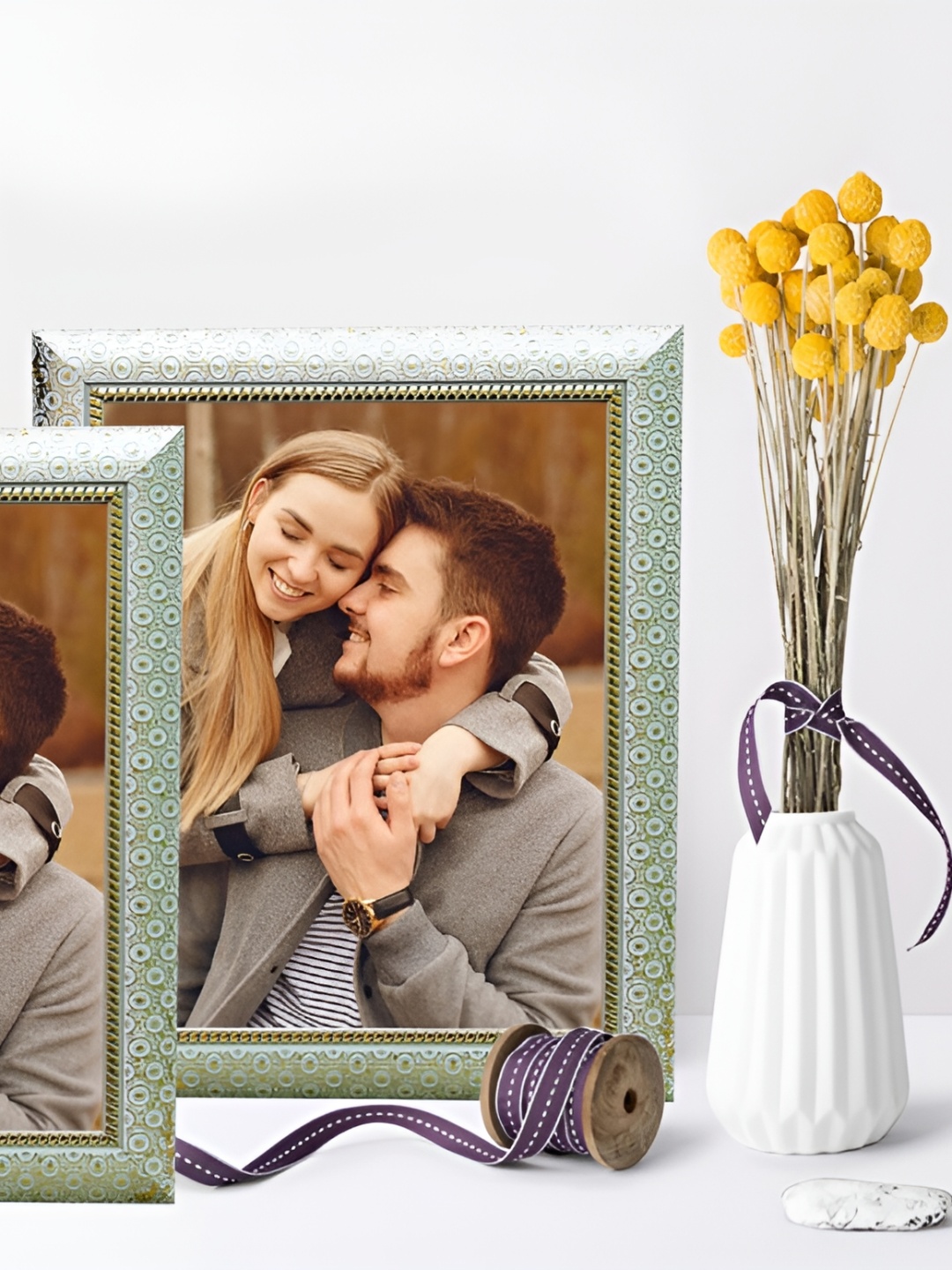 

KDM HOME DECOR Gold-Toned & Grey 2 Pieces Wooden Table Photo Frames
