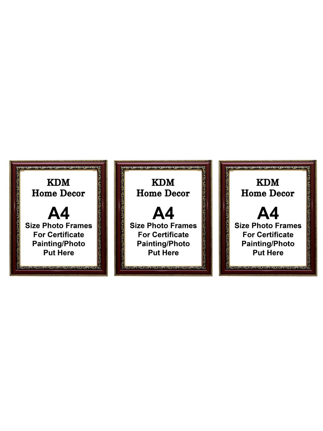 

KDM HOME DECOR Maroon & Gold Toned 3 Pieces Self Design Wooden Table Photo Frames