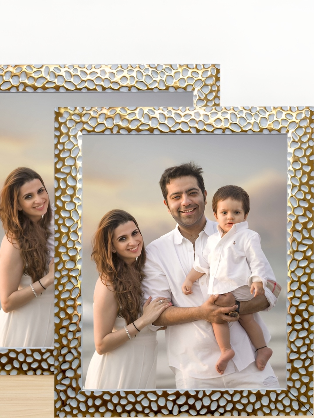

KDM HOME DECOR White & Gold-Toned 2 Pieces Wooden Wall Photo Frames