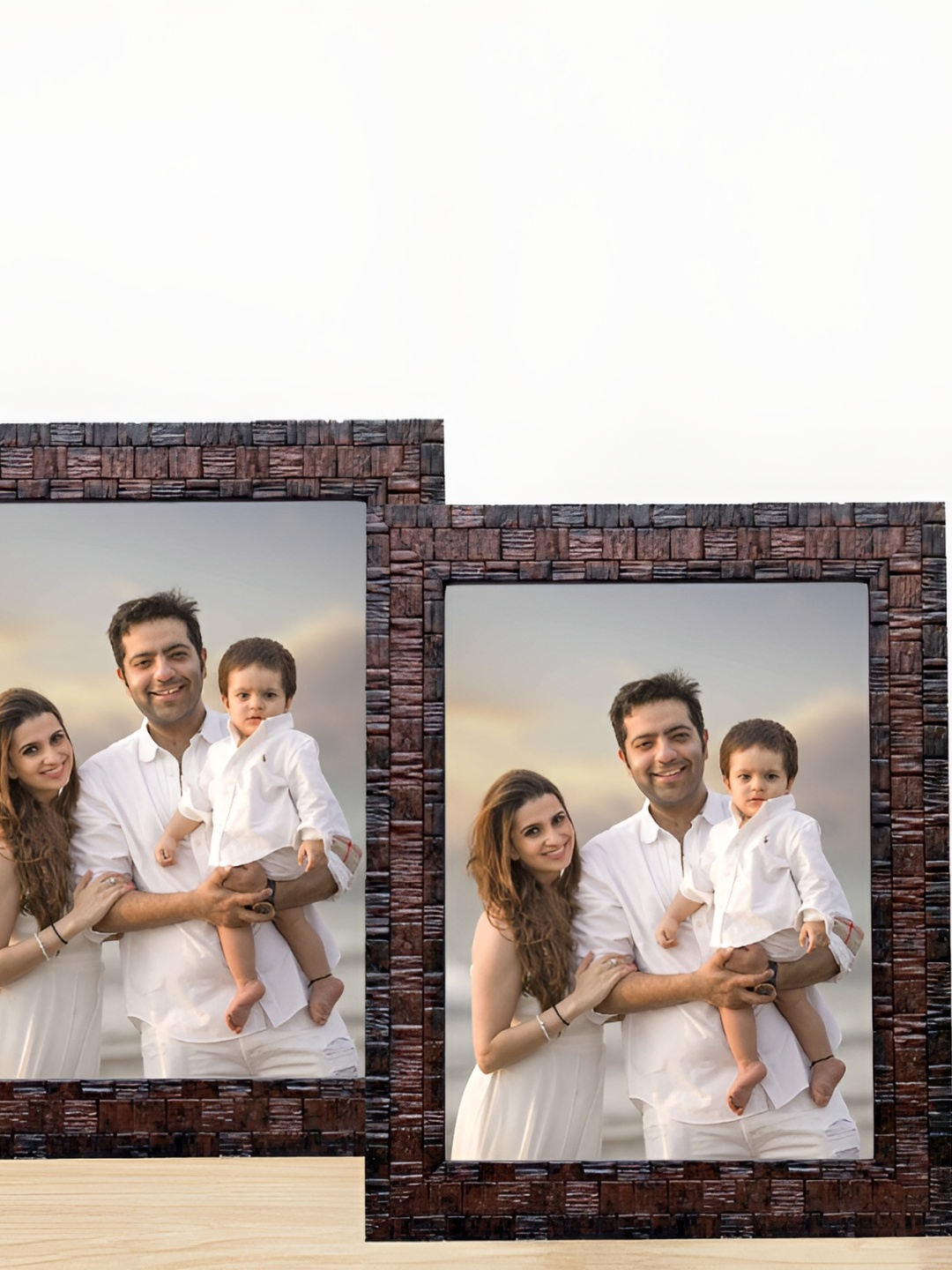 

KDM HOME DECOR Brown & White 2 Pieces Wooden Table Photo Frames