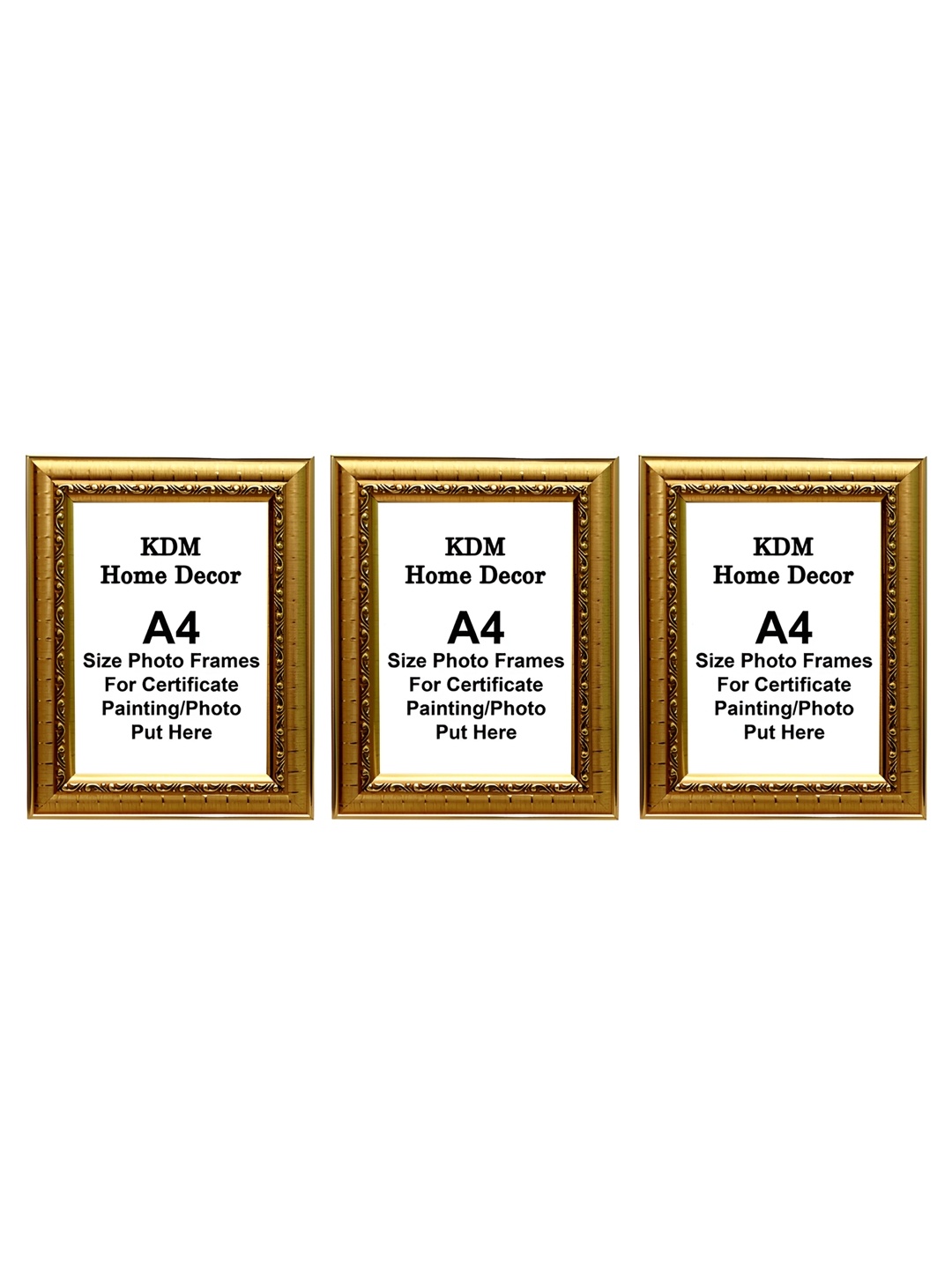 

KDM HOME DECOR Gold Toned & White 3 Pieces Wooded Embroidered Wall Photo Frames