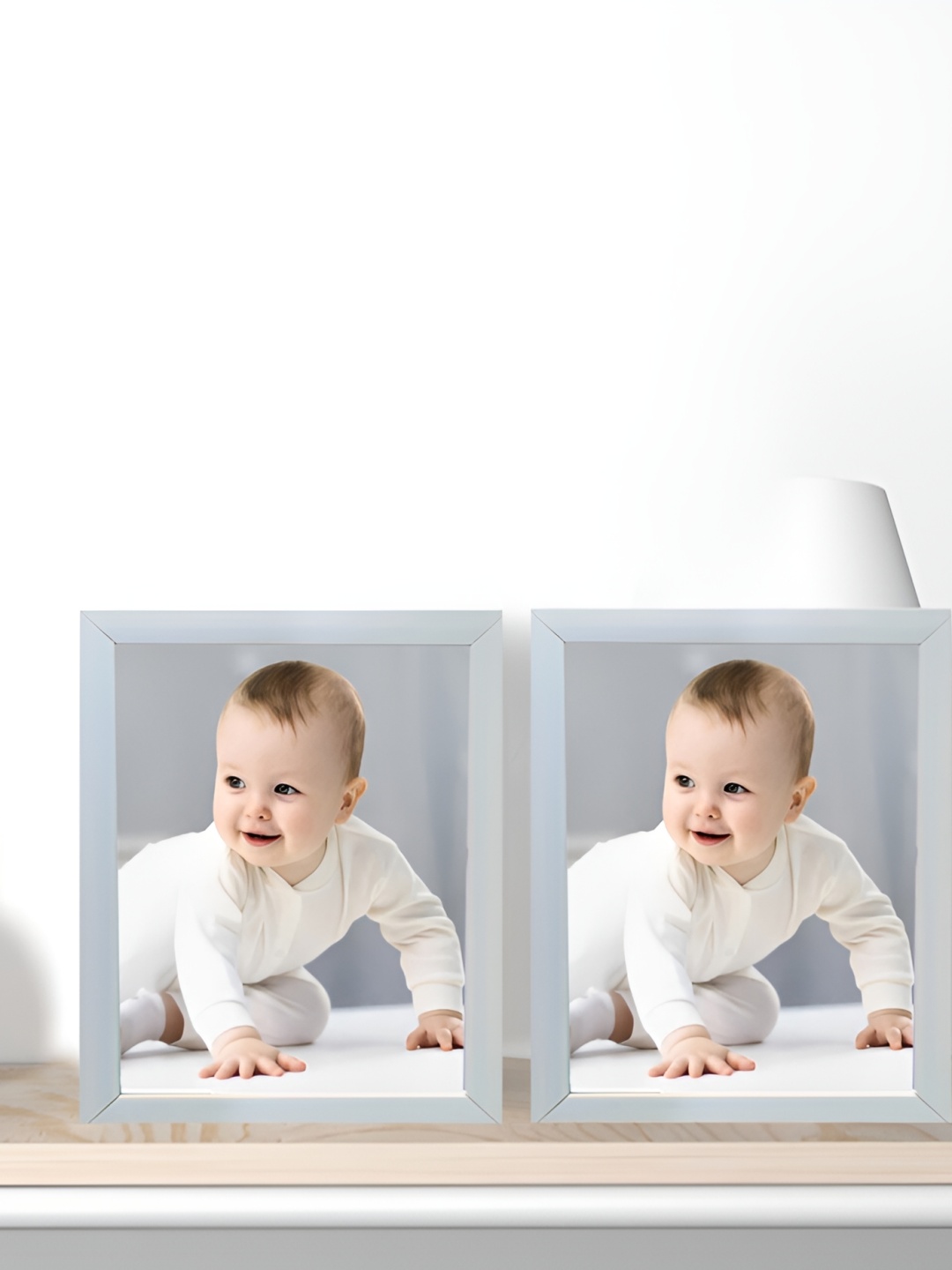 

KDM HOME DECOR White & Blue 2 Pieces Wooden Table Photo Frames