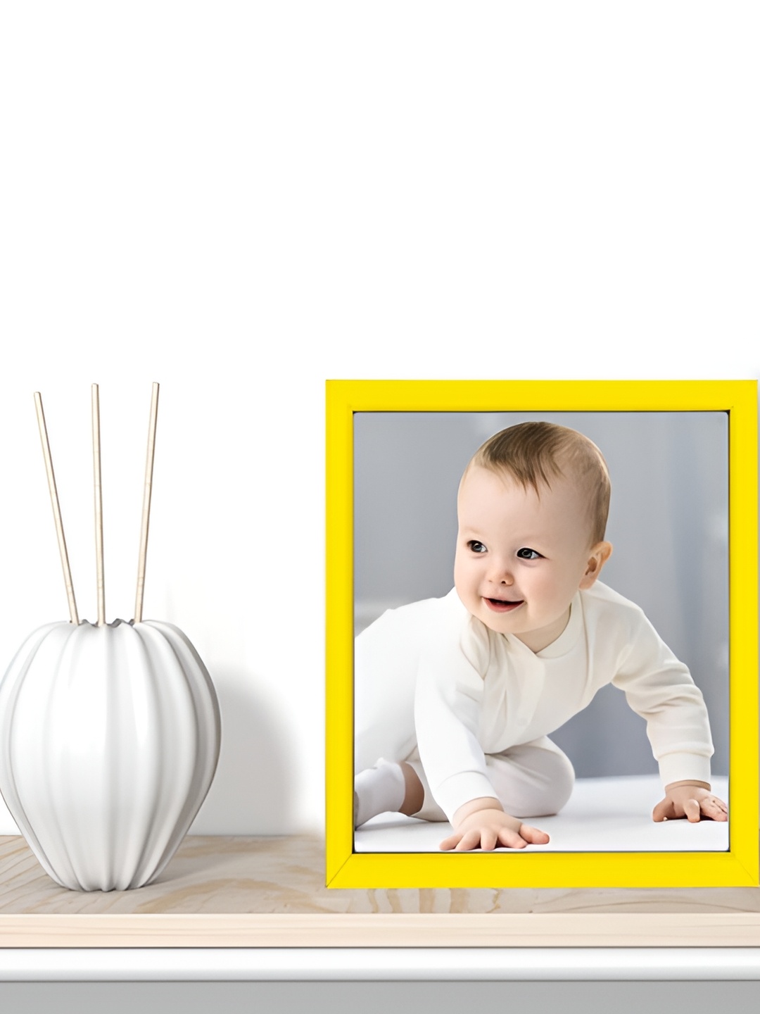 

KDM HOME DECOR Yellow Wooden Table Top Photo Frame