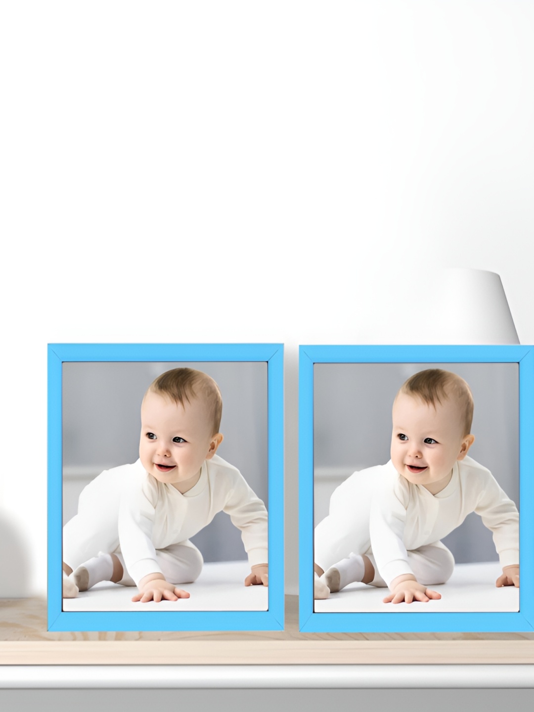 

KDM HOME DECOR Blue & White 2 Pieces Wooded Wall Photo Frame
