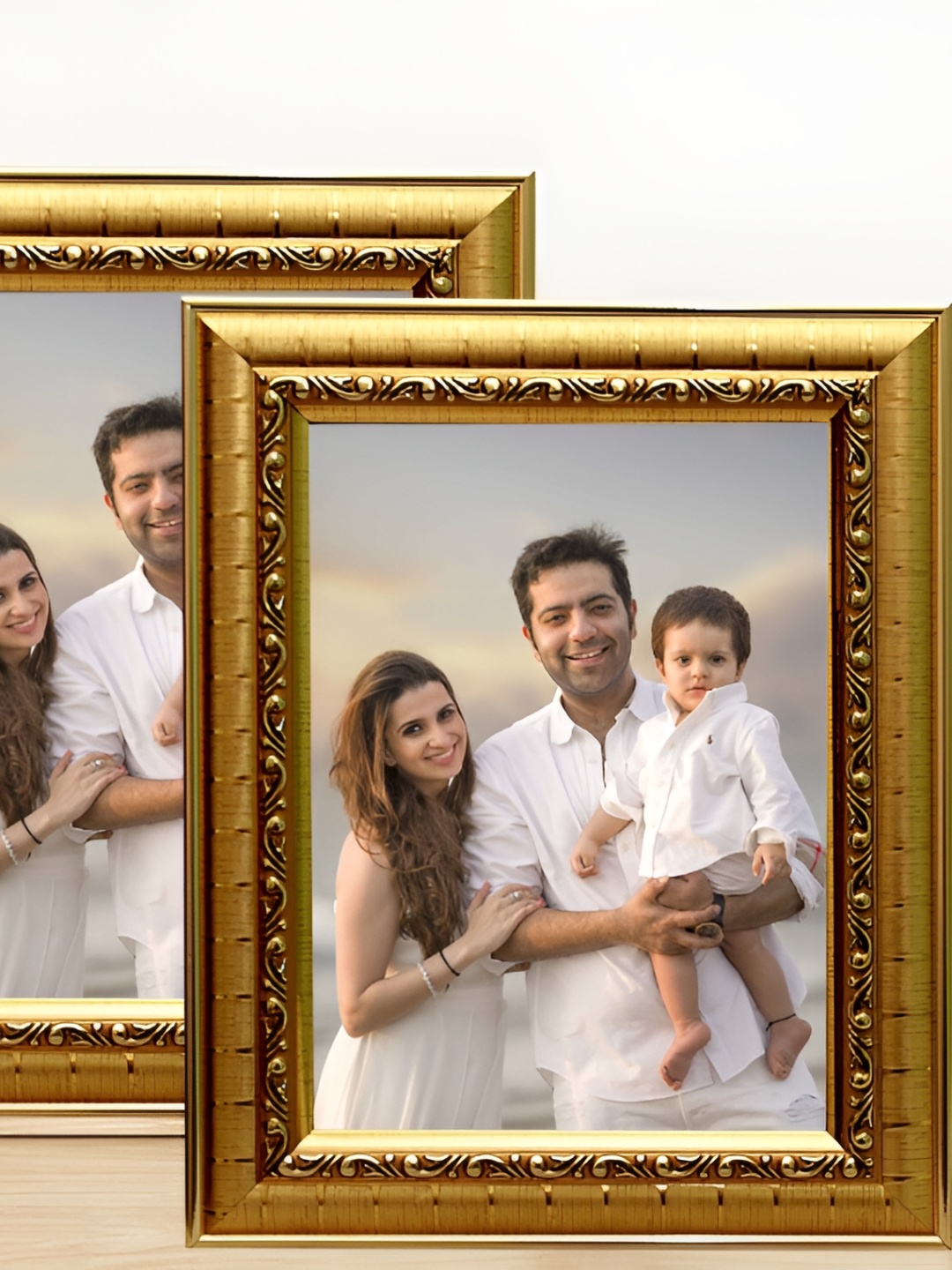 

KDM HOME DECOR Gold-Toned 2 Pieces Self Design Wooden Table Top Photo Frames