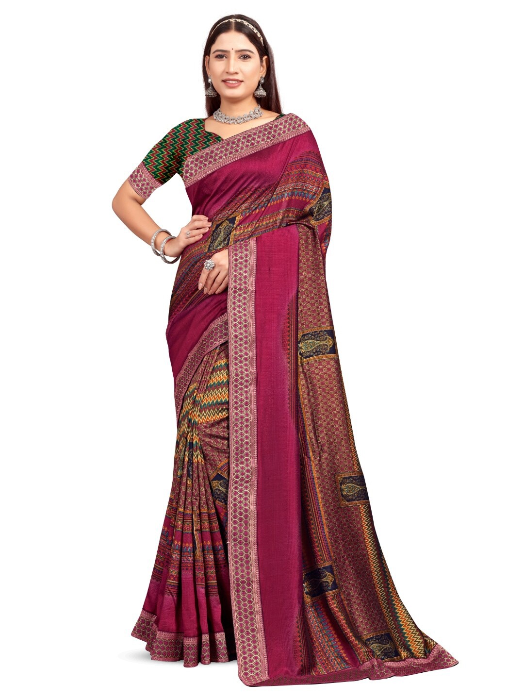 

RANGRASIYA Floral Printed Bhagalpuri Saree, Magenta