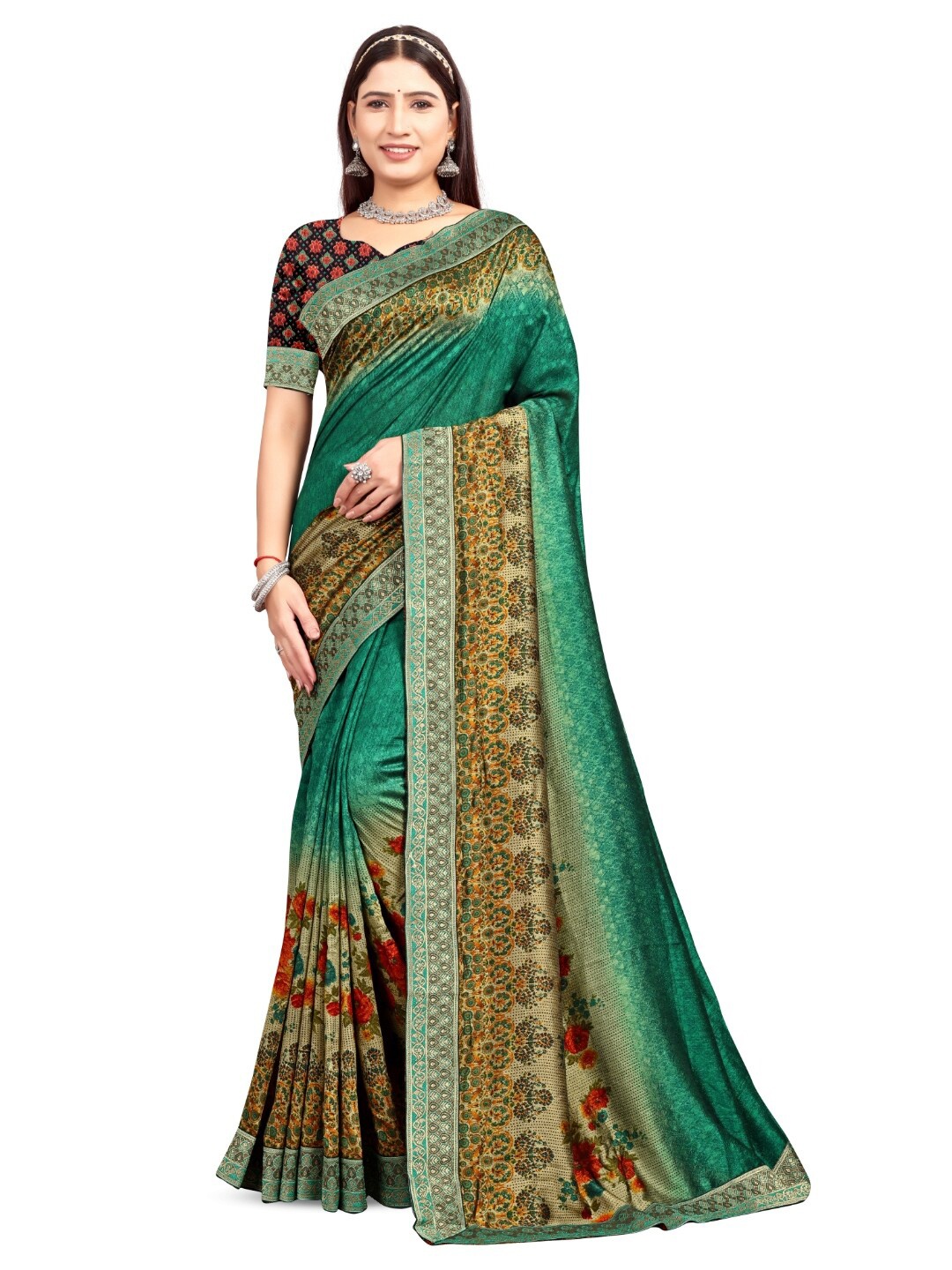 

RANGRASIYA Ethnic Motifs Woven Design Zari Bhagalpuri Saree, Green