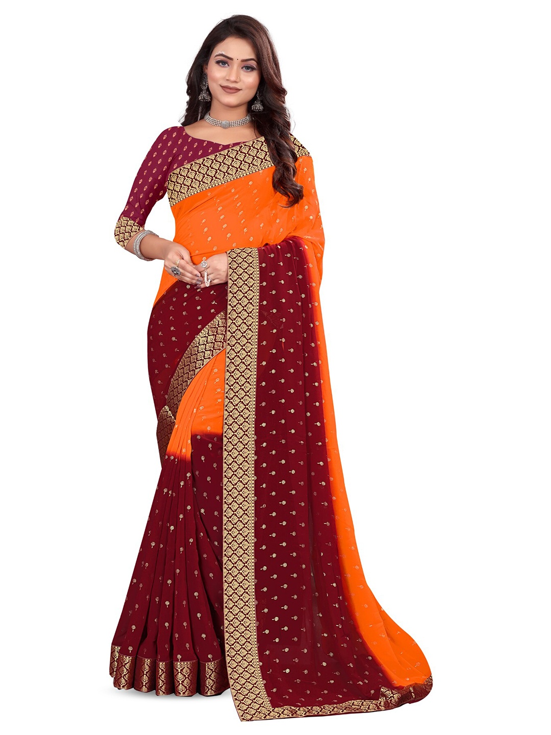 

RANGRASIYA Ethnic Motifs Woven Design Zari Saree, Maroon