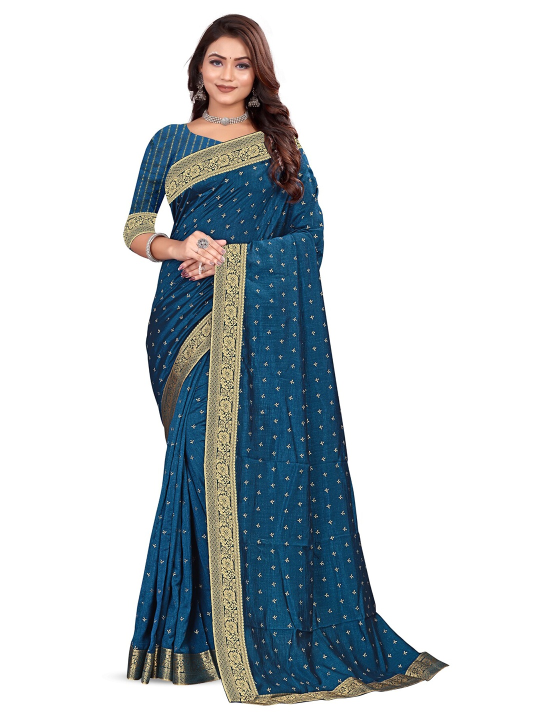 

RANGRASIYA Ethnic Motifs Woven Design Zari Kanjeevaram Saree, Turquoise blue