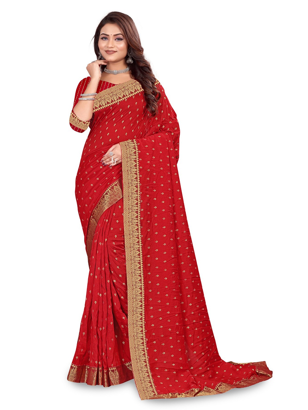 

RANGRASIYA Ethnic Motifs Woven Design Zari Kanjeevaram Saree, Red