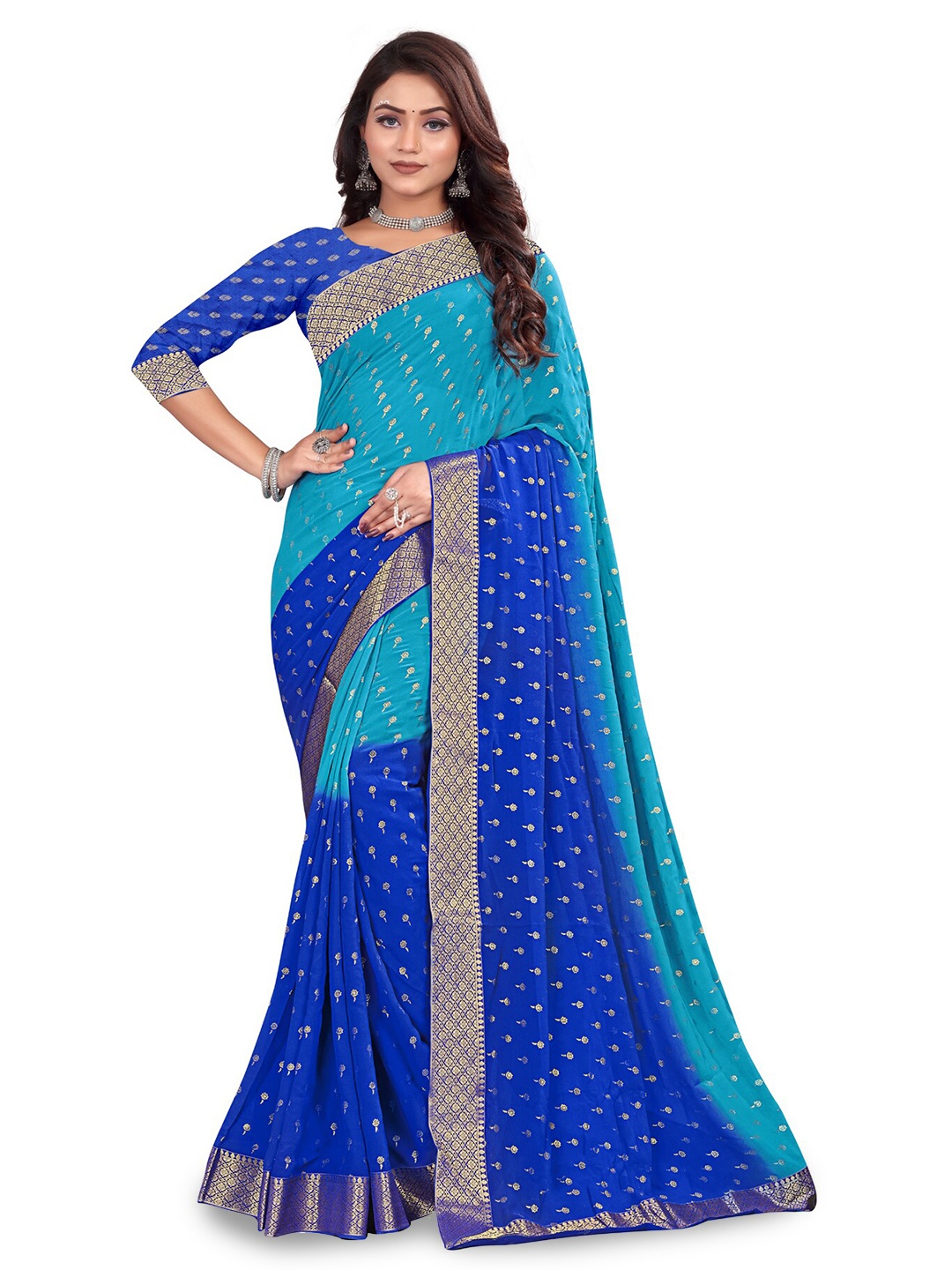 

RANGRASIYA Ethnic Motifs Woven Design Zari Saree, Blue