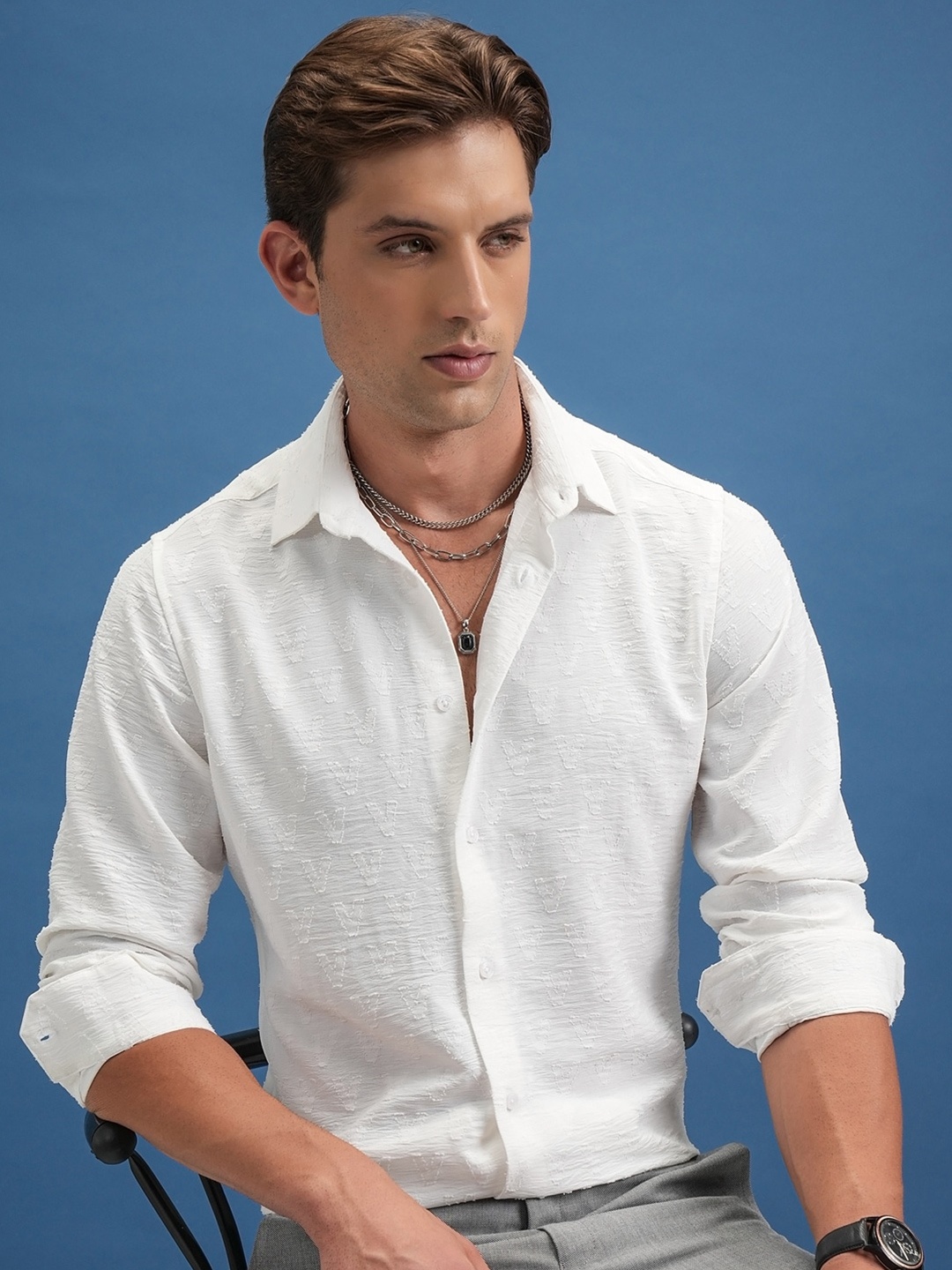 

Locomotive Luxe Jaquard Textured Casual Shirt, White