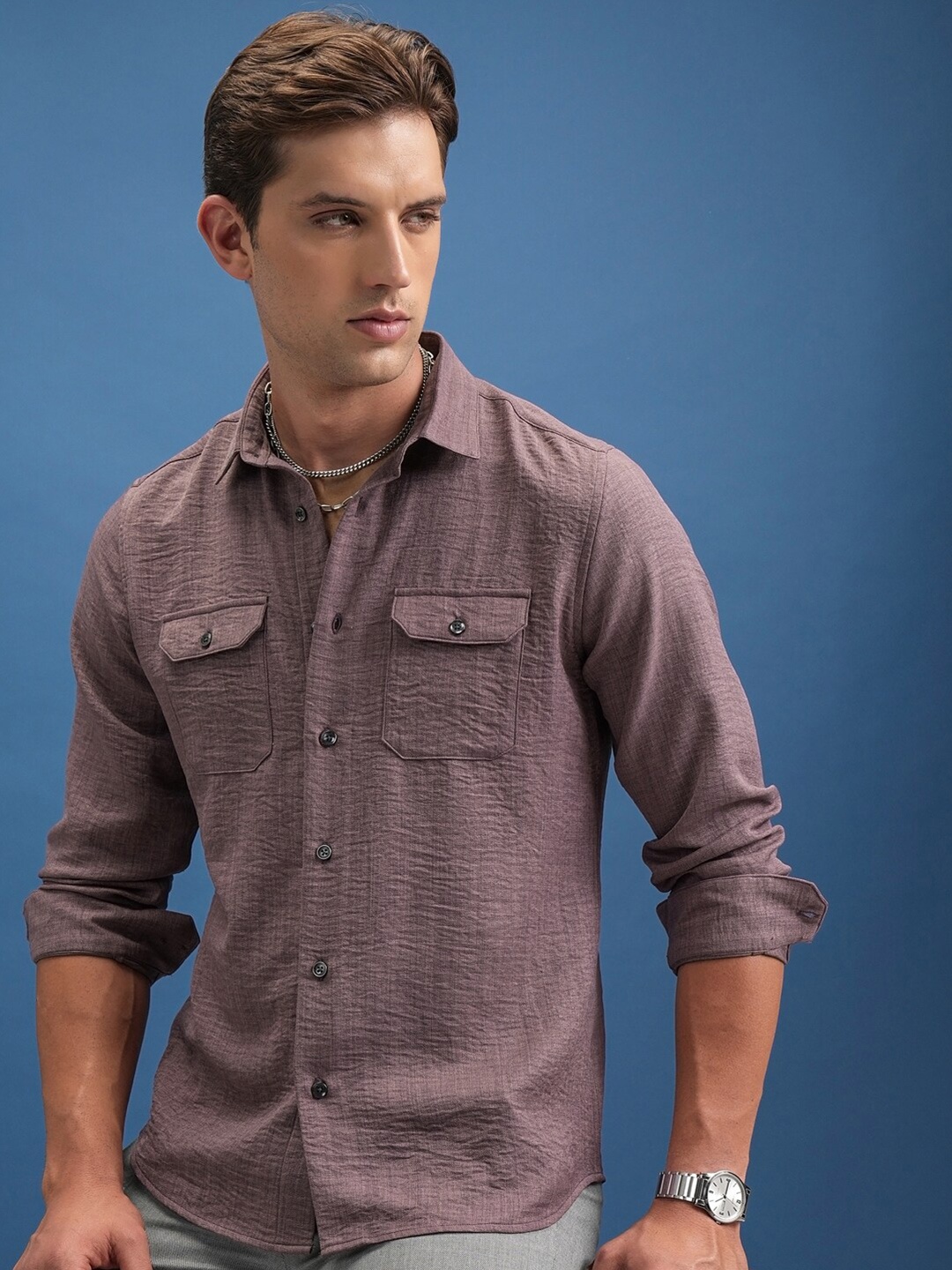 

Locomotive Premium Solid Utility Casual Shirt, Pink