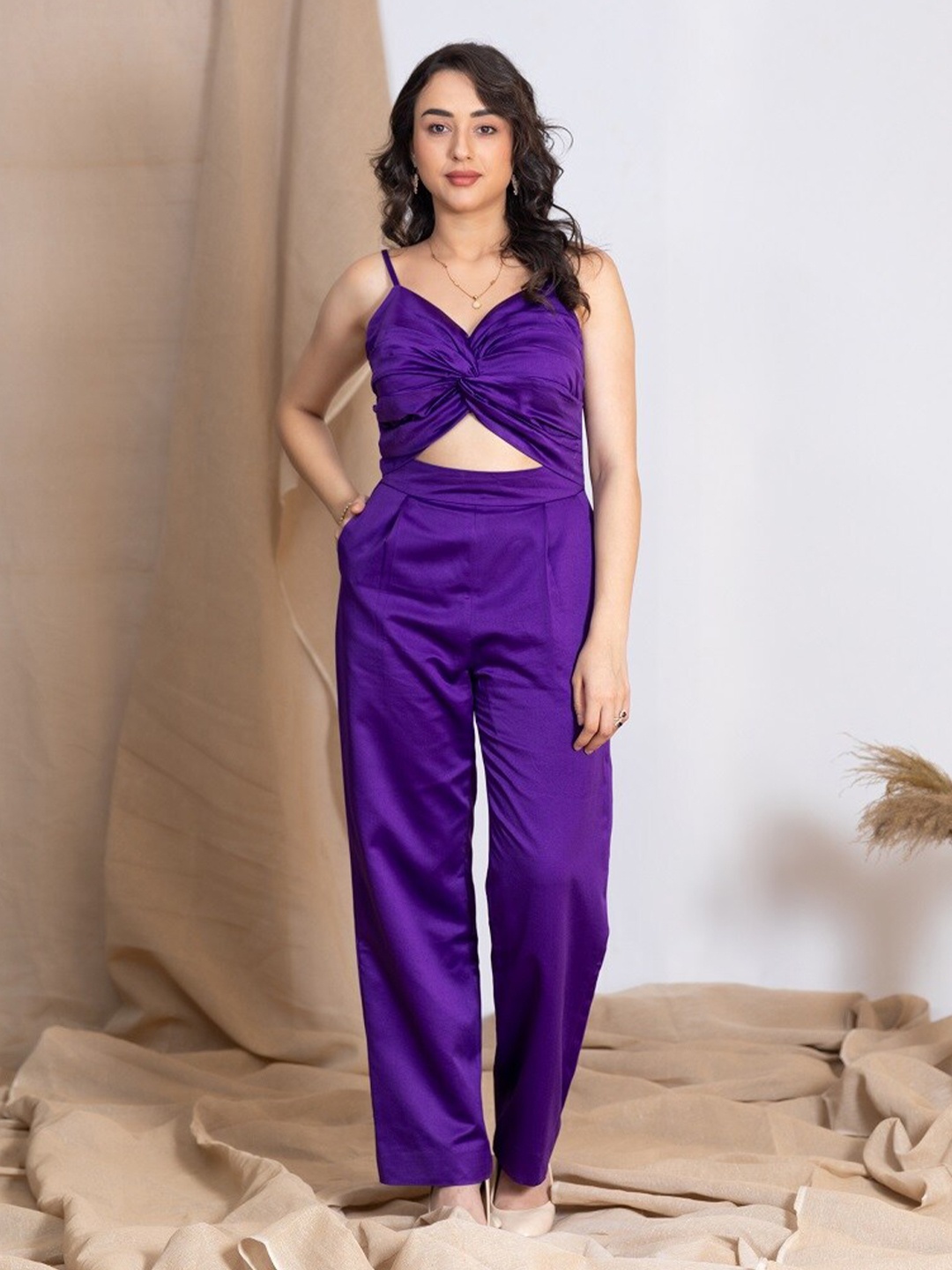 

BAESD Shoulder Straps Sleeveless Cut Out Basic Jumpsuit, Purple
