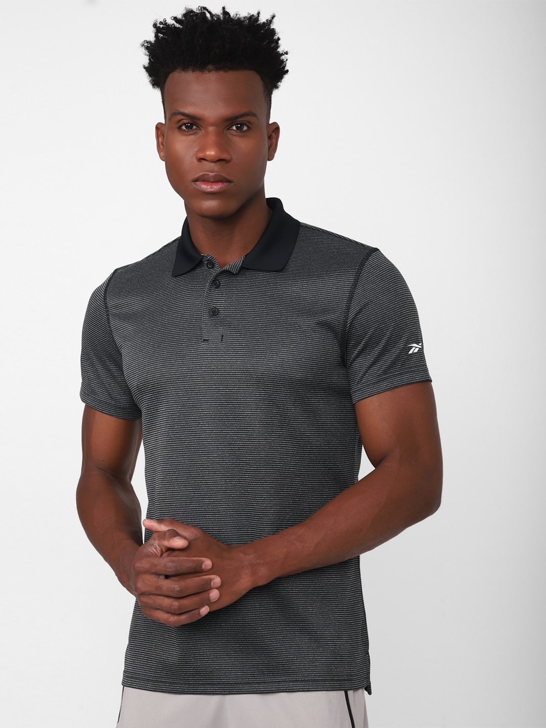 

Reebok Training Wor Striped Polo Collar T-Shirt, Black