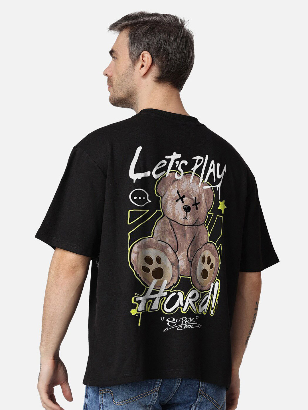

The Label Bar Lets Play Hard Graphic Printed Cotton Oversized T-shirt, Black