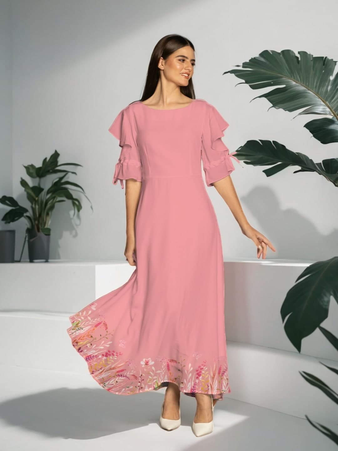

Zink London Flared Sleeve Maxi Dress, Pink