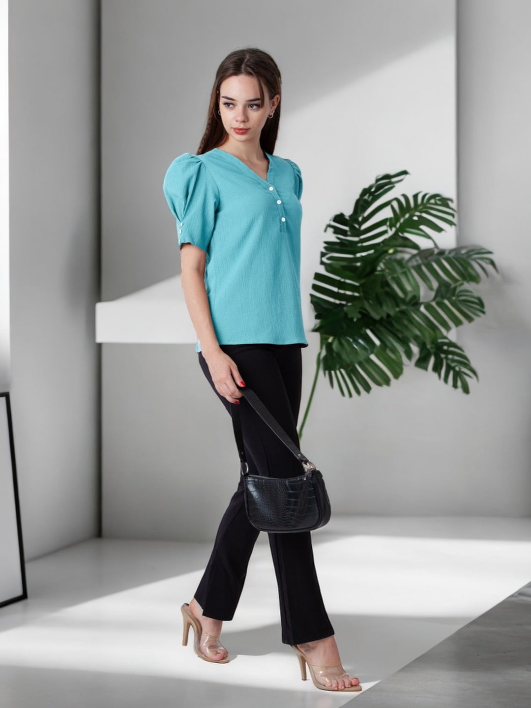 

Zink London Puff Sleeve Top, Blue