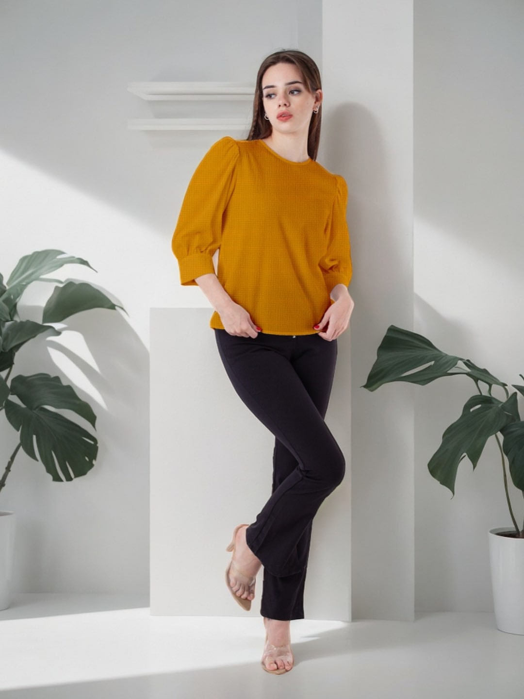 

Zink London Puff Sleeve Top, Yellow