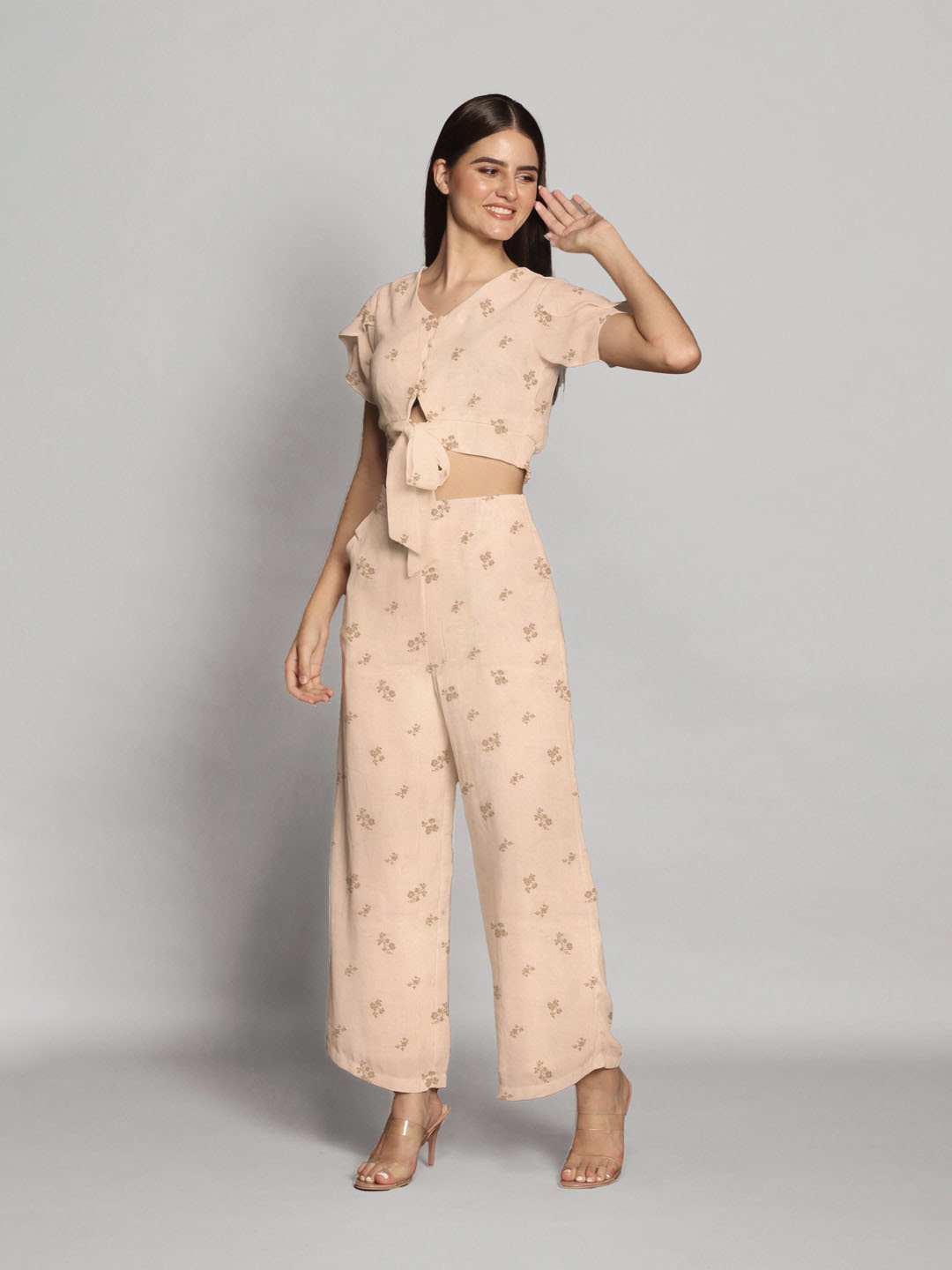 

Zink London Floral Print Longline Top, Beige