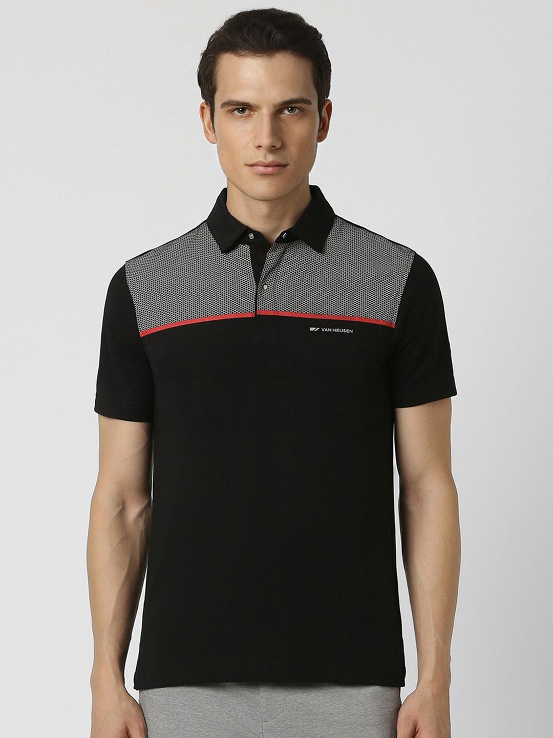 

Van Heusen Flex Men Colourblocked Polo Collar T-shirt, Black