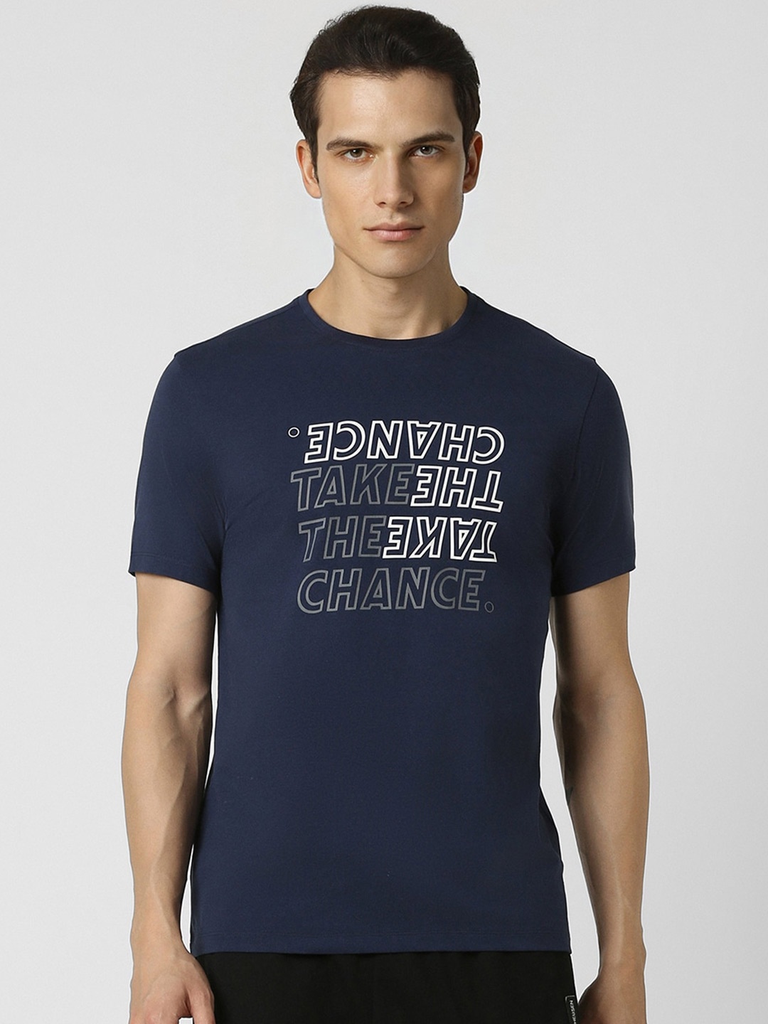 

Van Heusen Flex Men Typography Printed T-shirt, Navy blue
