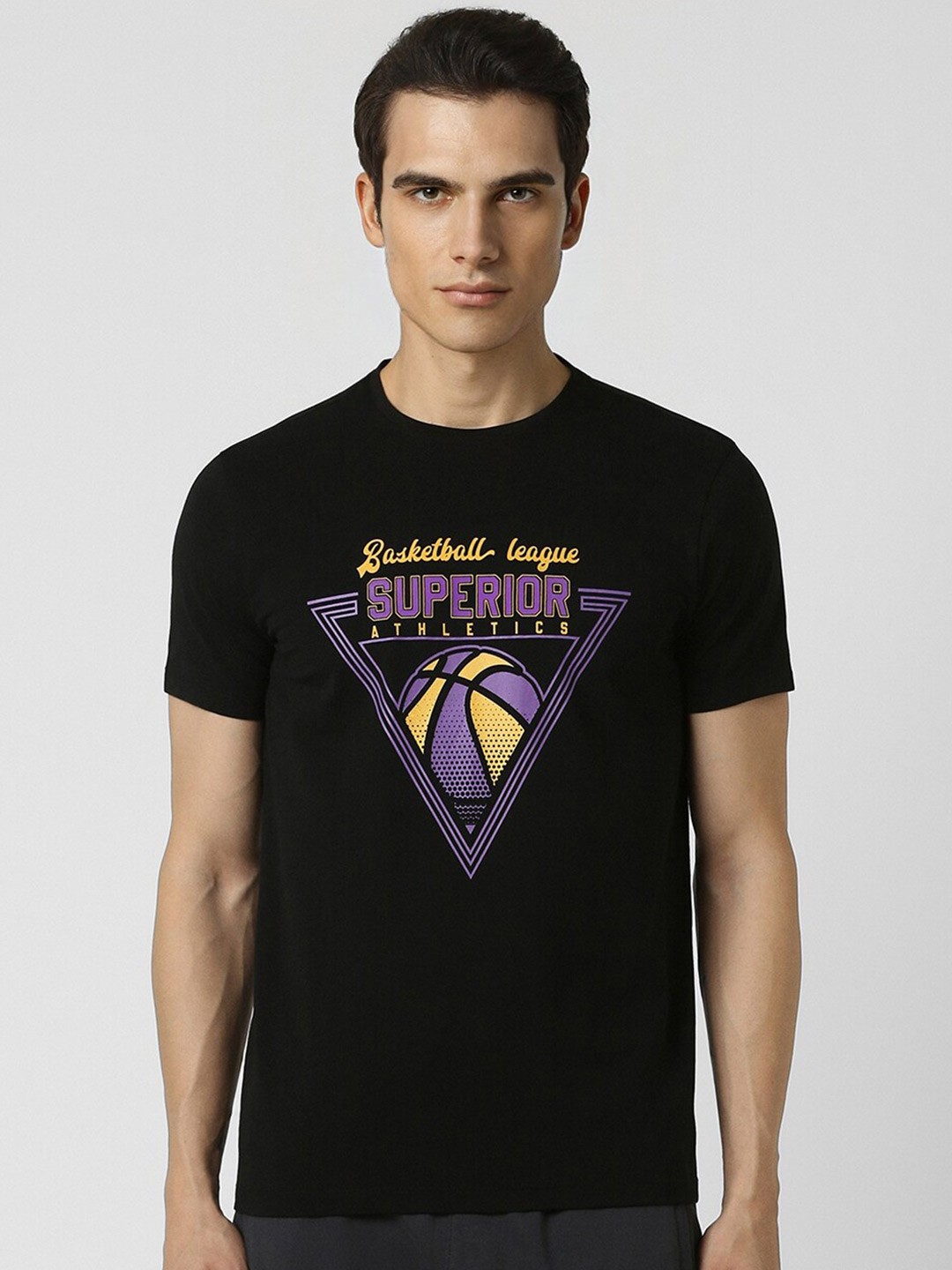 

Van Heusen Flex Men Typography Printed Applique T-shirt, Black