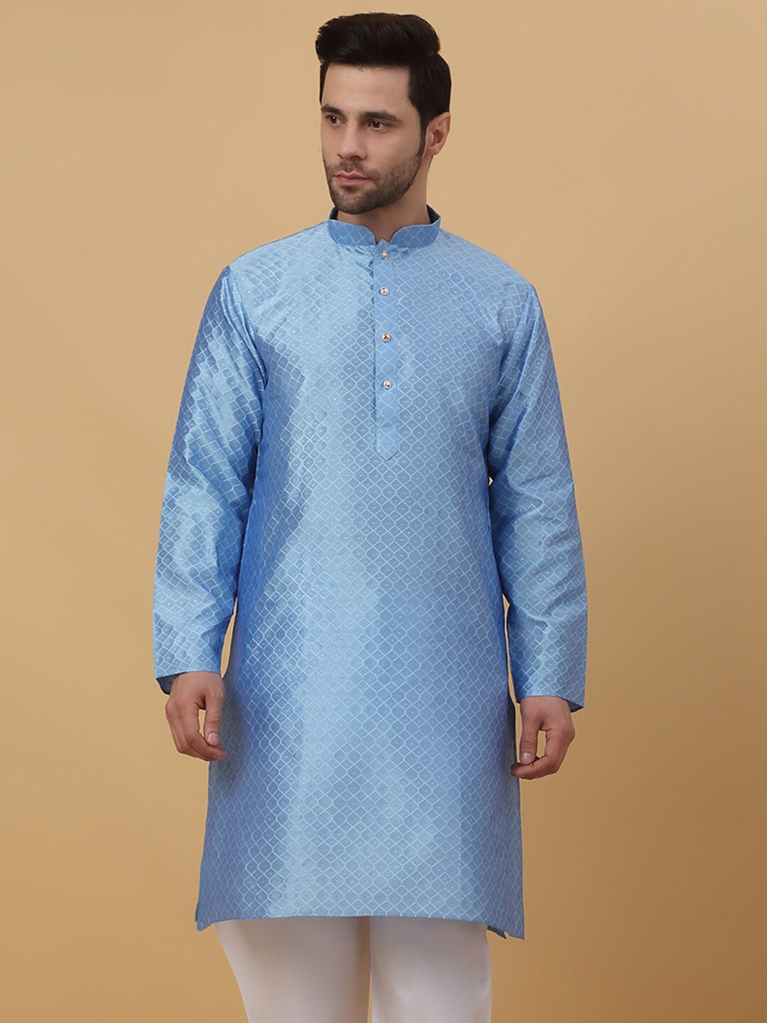 

KRAFT INDIA Men Thread Work Jacquard Kurta, Blue